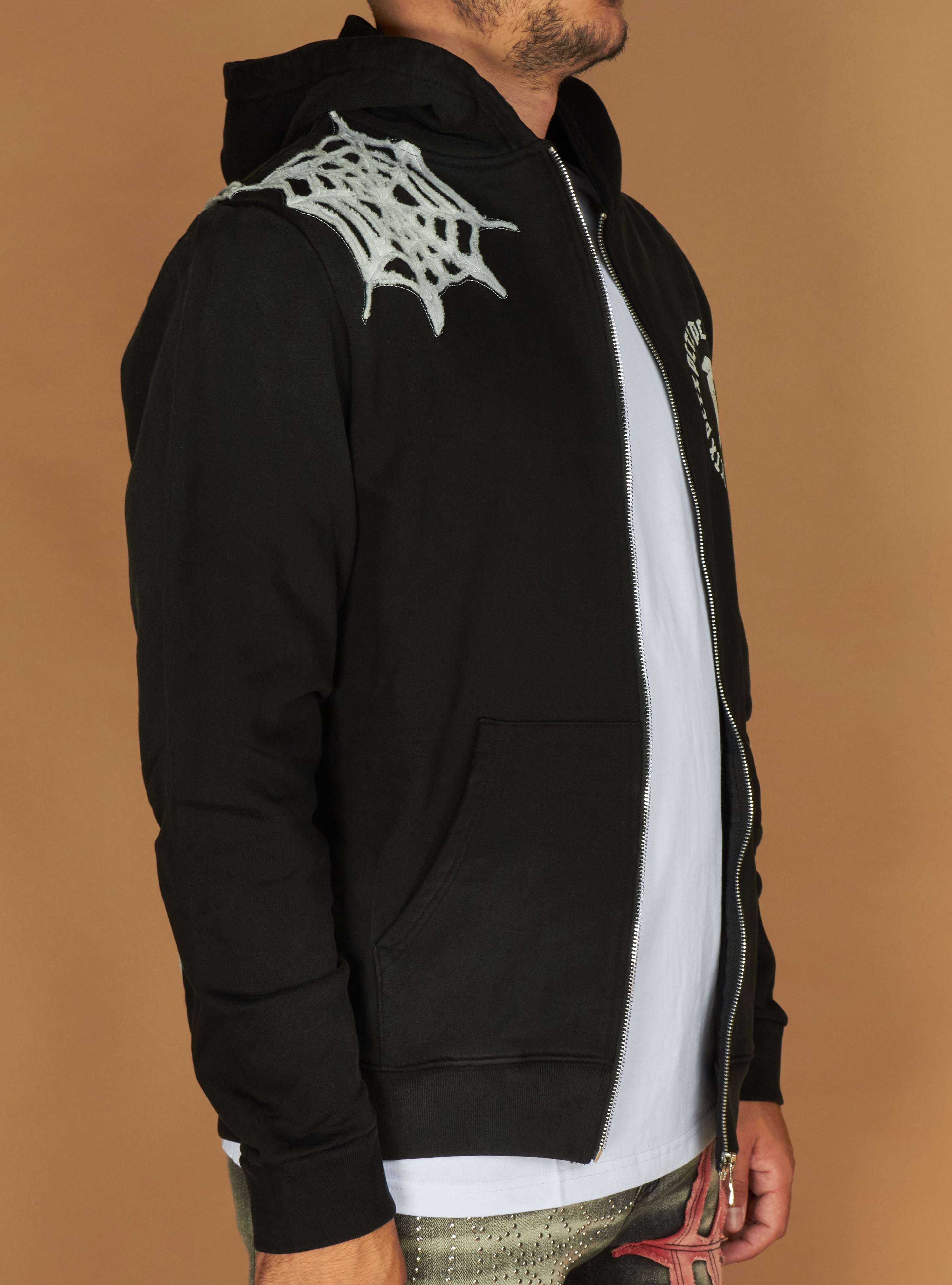 Politics Hoodie - Web - Black with White - 302