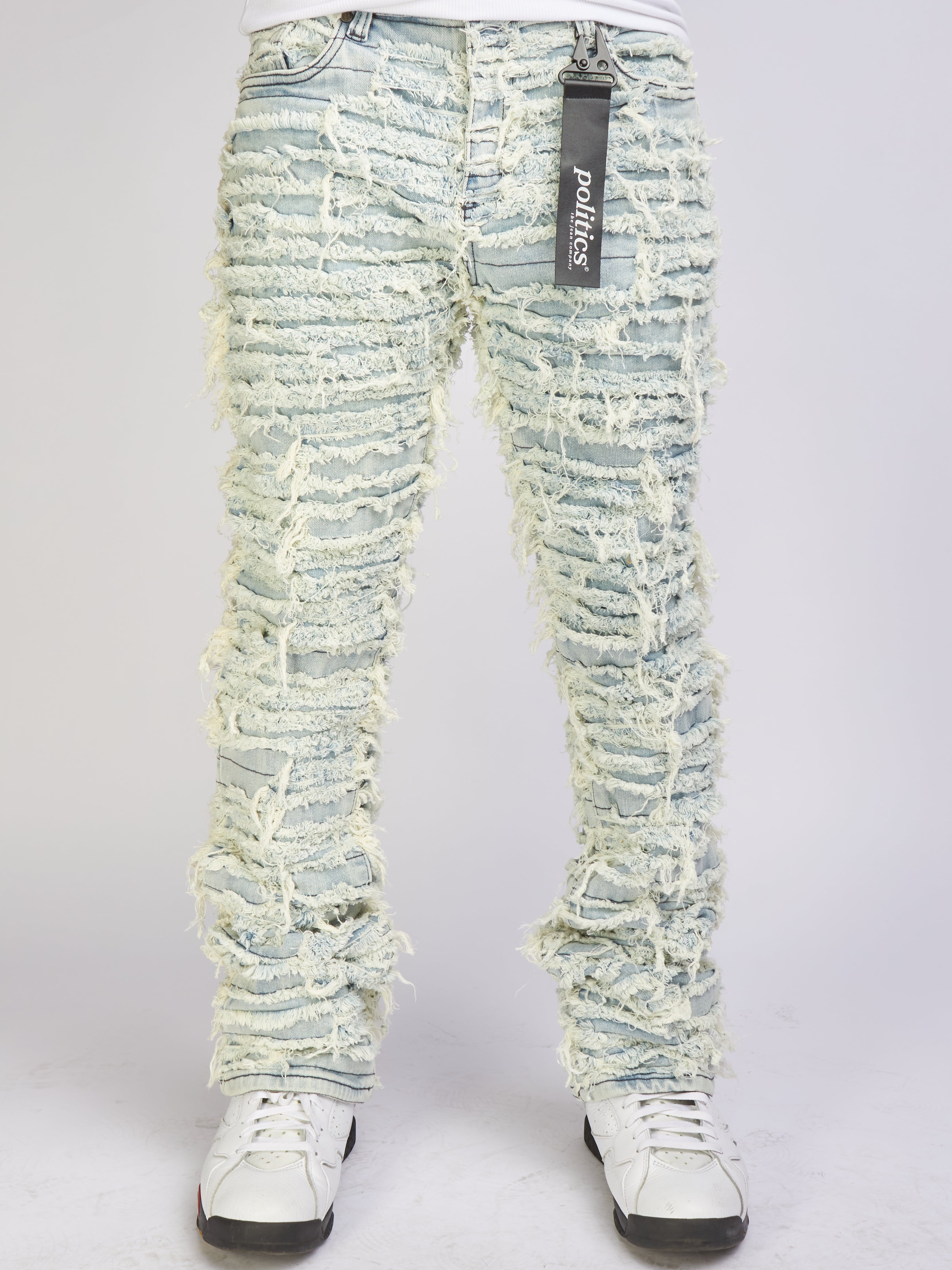 Politics Jeans - Thrashed Distressed Stacked Flare - Lightest Blue - Debris 511