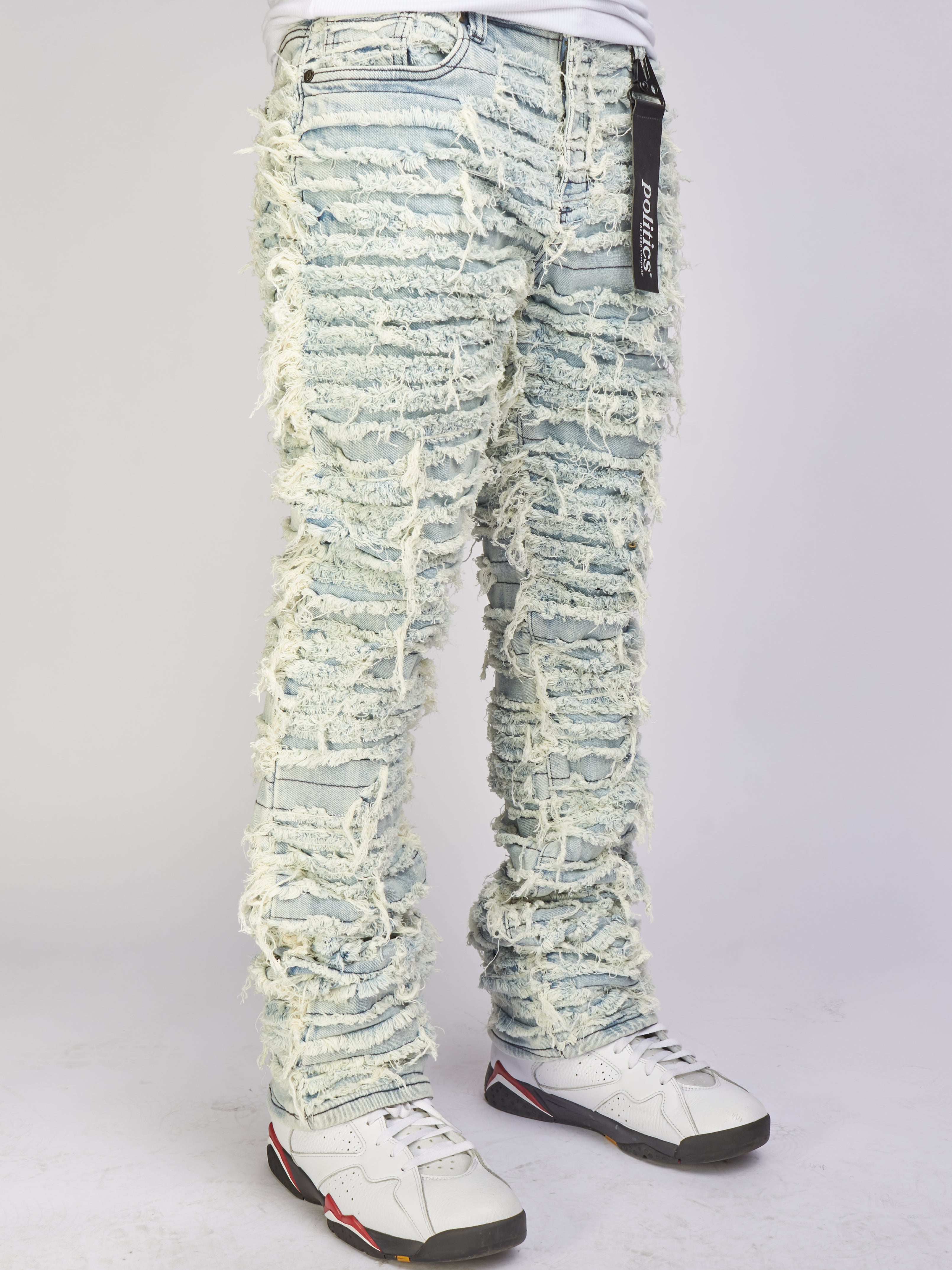 Politics Jeans - Thrashed Distressed Stacked Flare - Lightest Blue - Debris 511