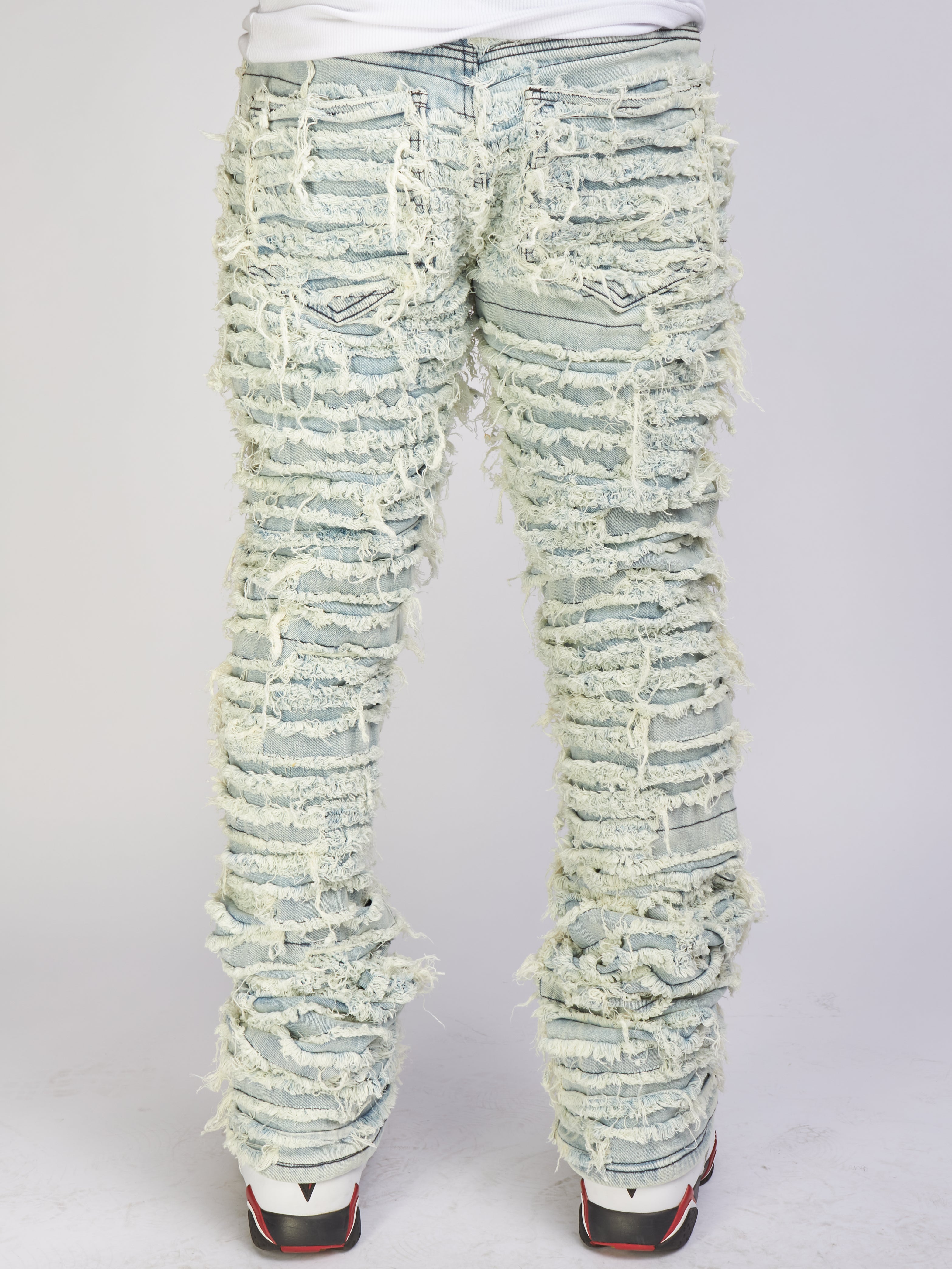 Politics Jeans - Thrashed Distressed Stacked Flare - Lightest Blue - Debris 511