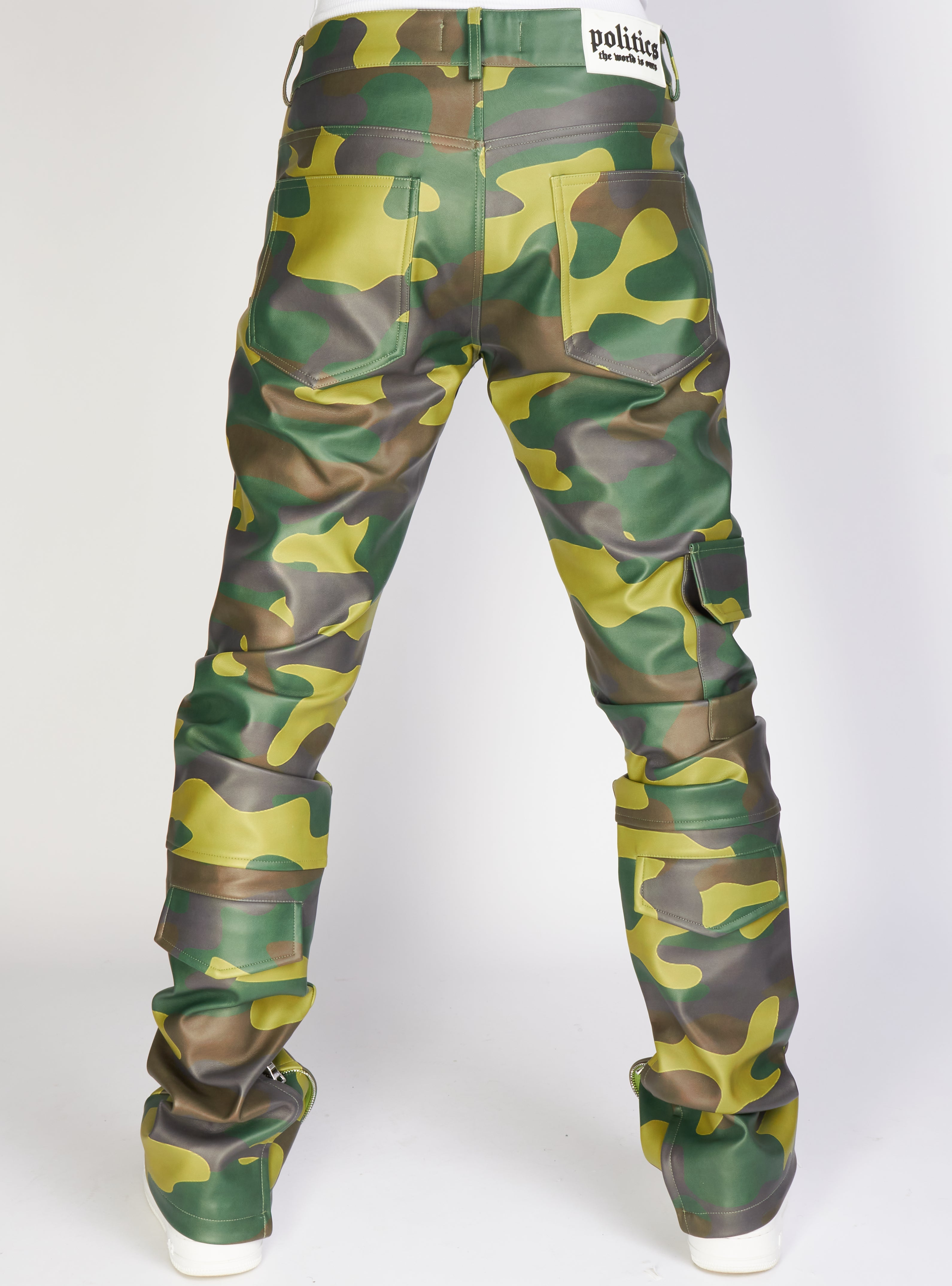 Politics Jeans - PU Leather Stacked Cargo - Army Camo - Murphy557