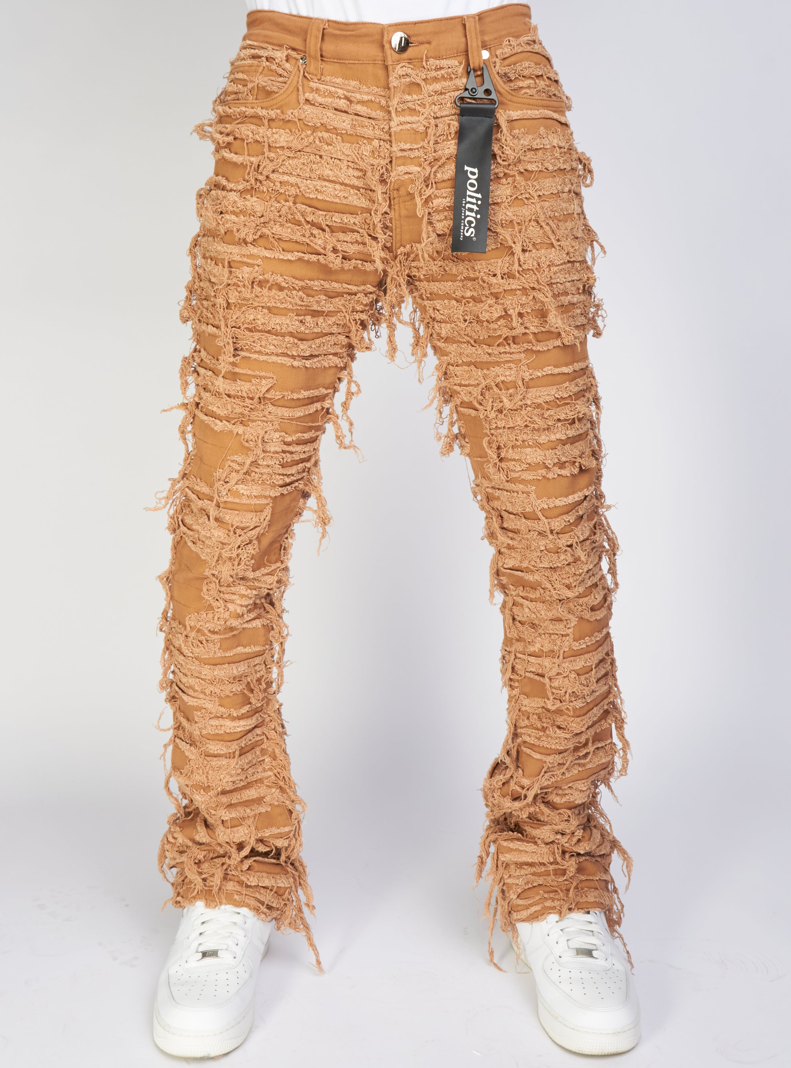 Politics Jeans - Thrashed Distressed Stacked Flare - Dark Khaki - Debris 513
