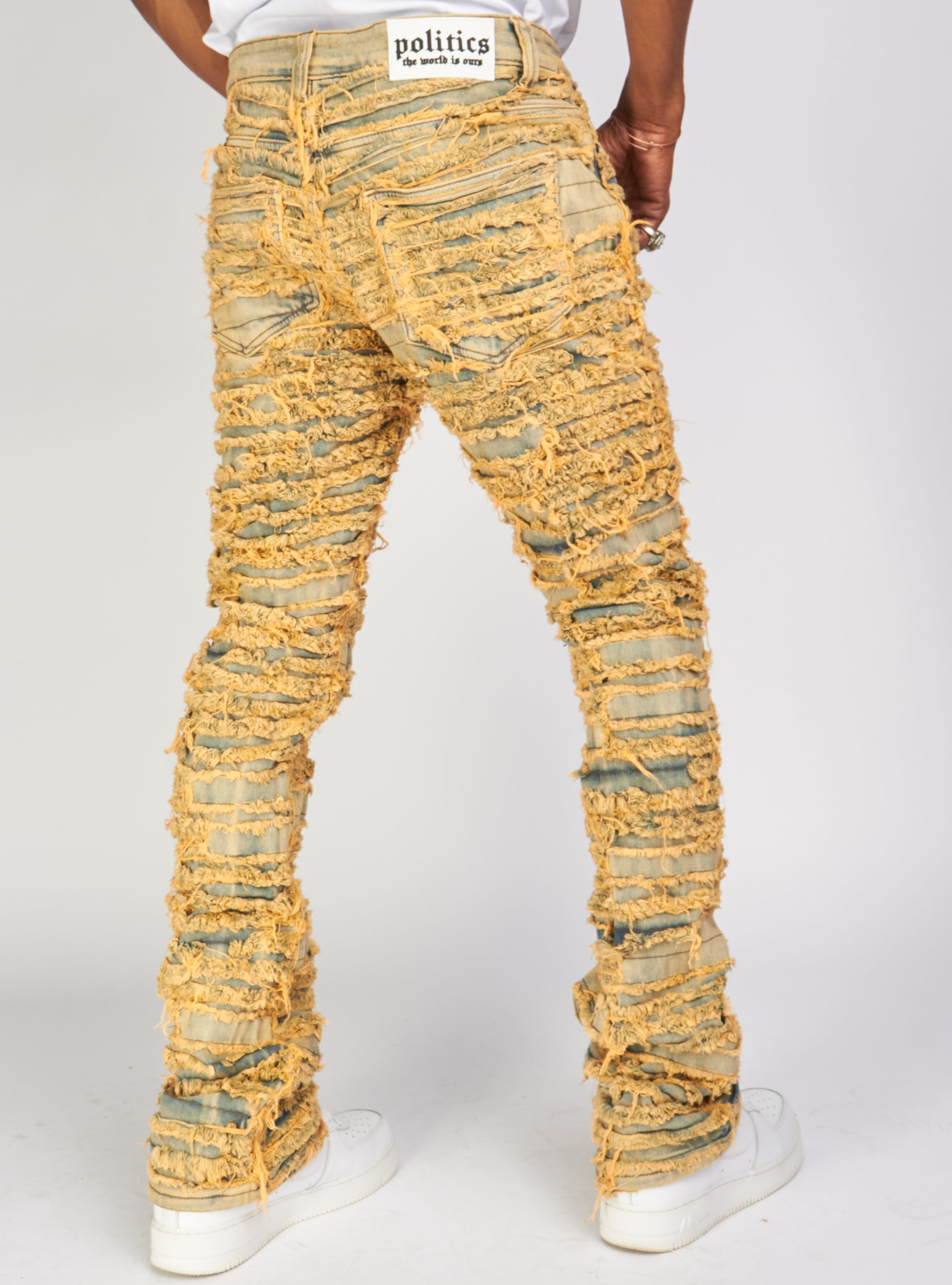 Politics Jeans - Thrashed Distressed Stacked Flare - Sandblast - Debris 509