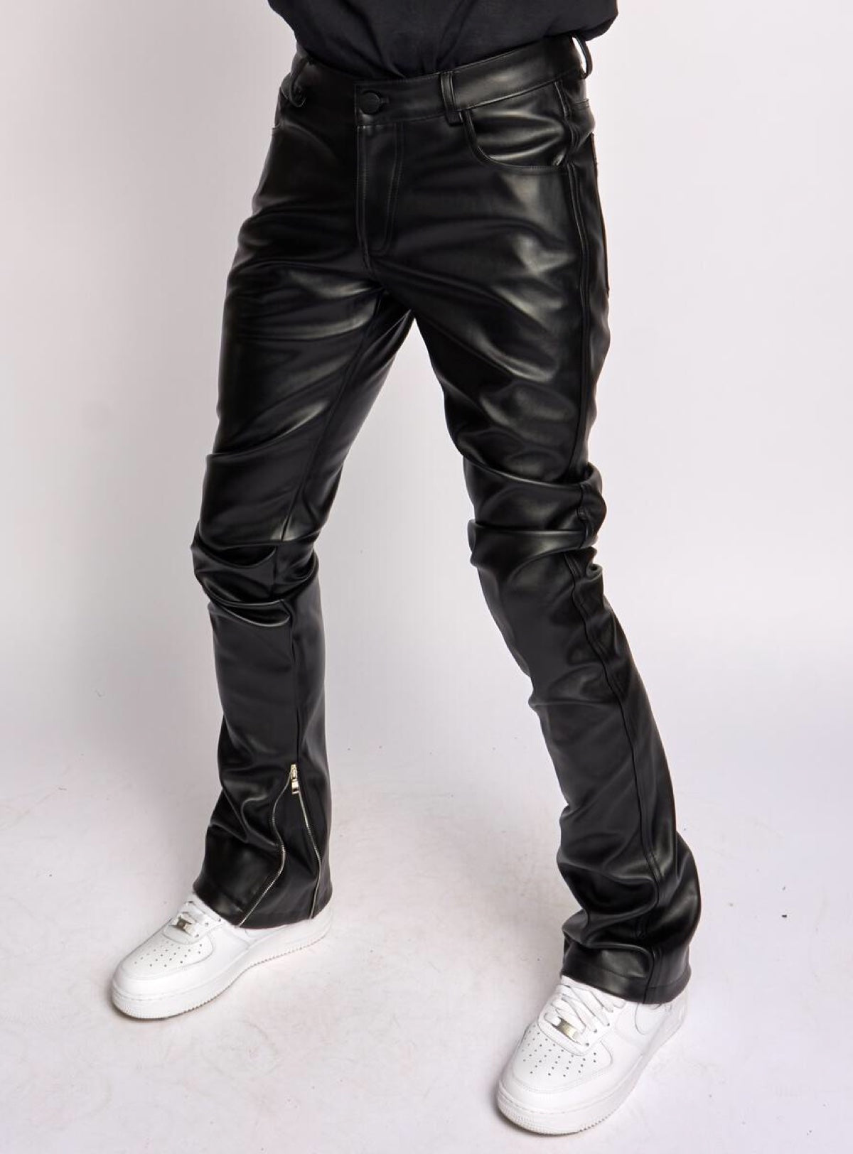 Politics Pants - Endacott - Stacked PU Leather - Black - 552