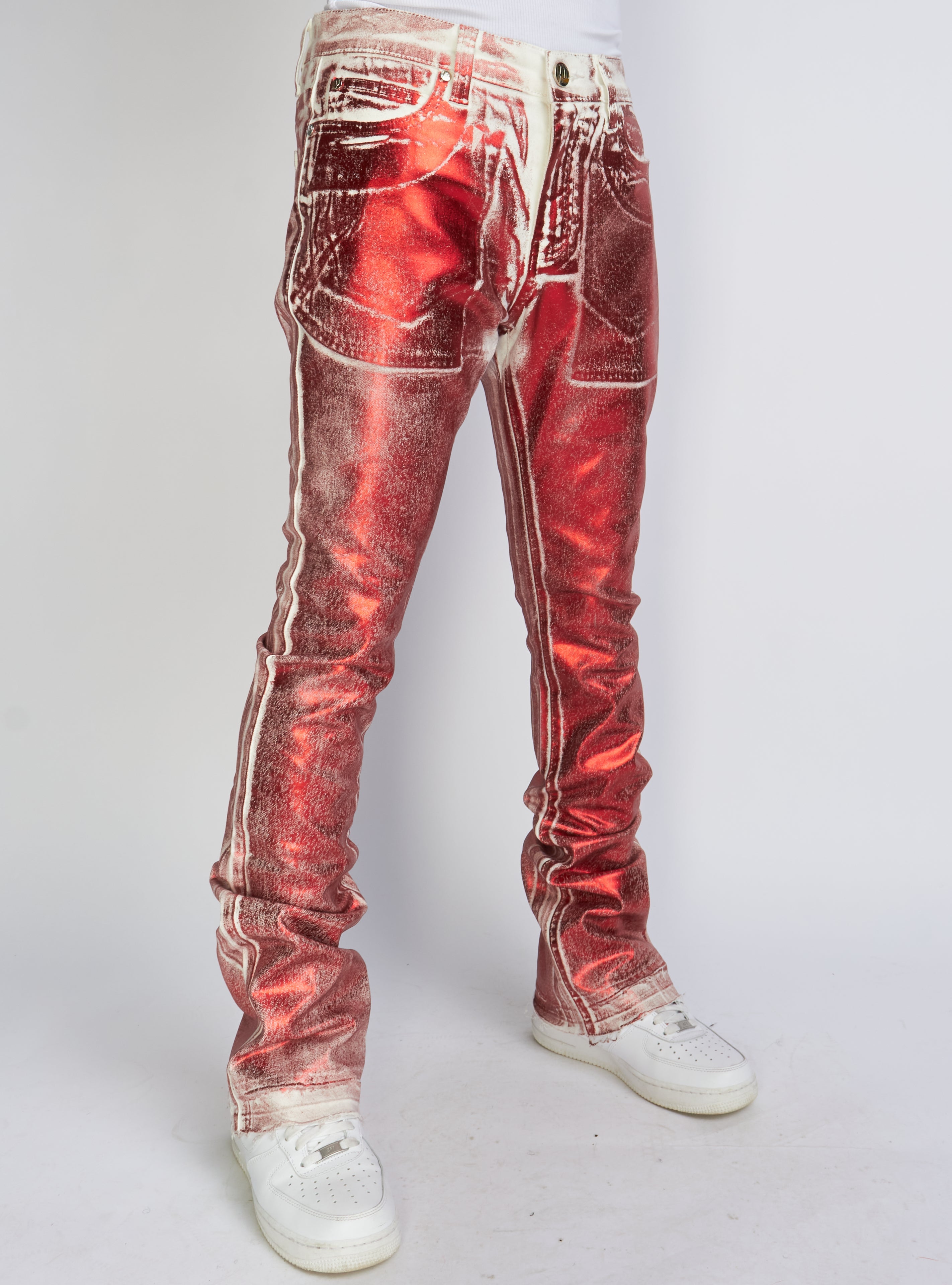 Politics Jeans - Stacked Metallic Printed Denim - Red - Cobray503