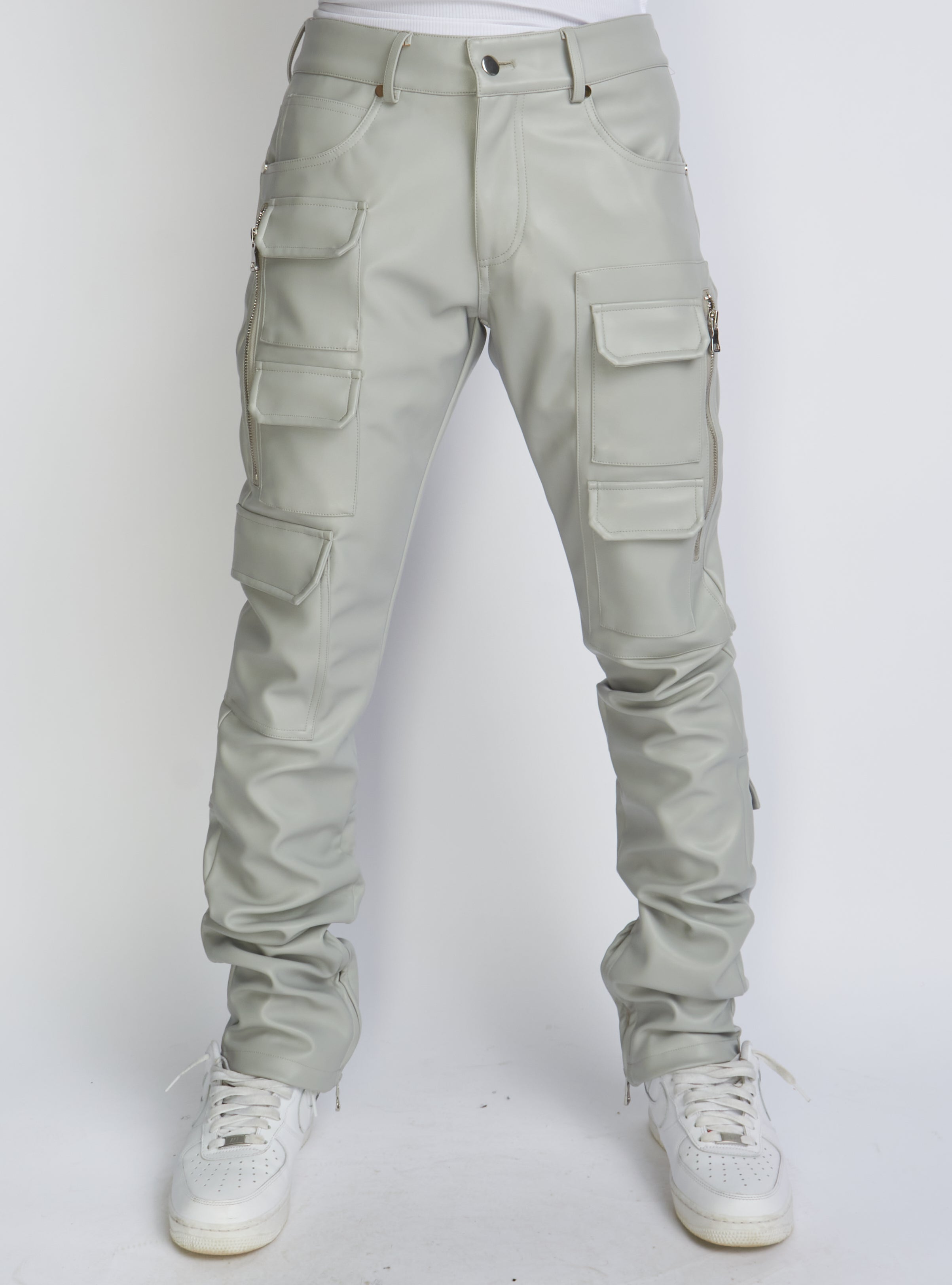 Politics Pants - Stacked Cargo PU Leather - Murphy - Grey - 554