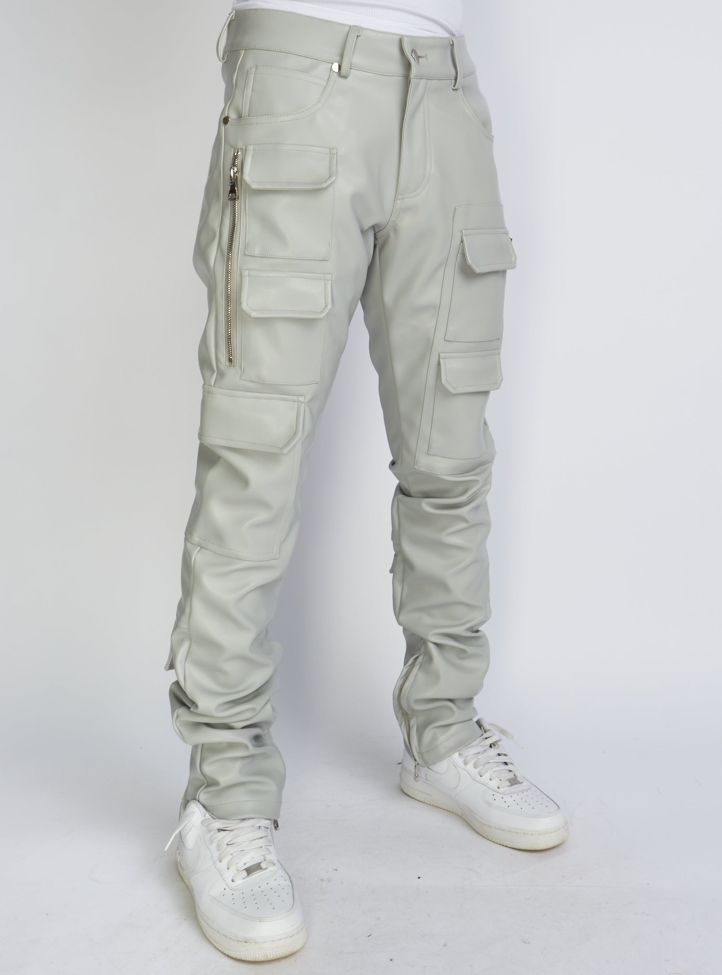 Politics Pants - Stacked Cargo PU Leather - Murphy - Grey - 554