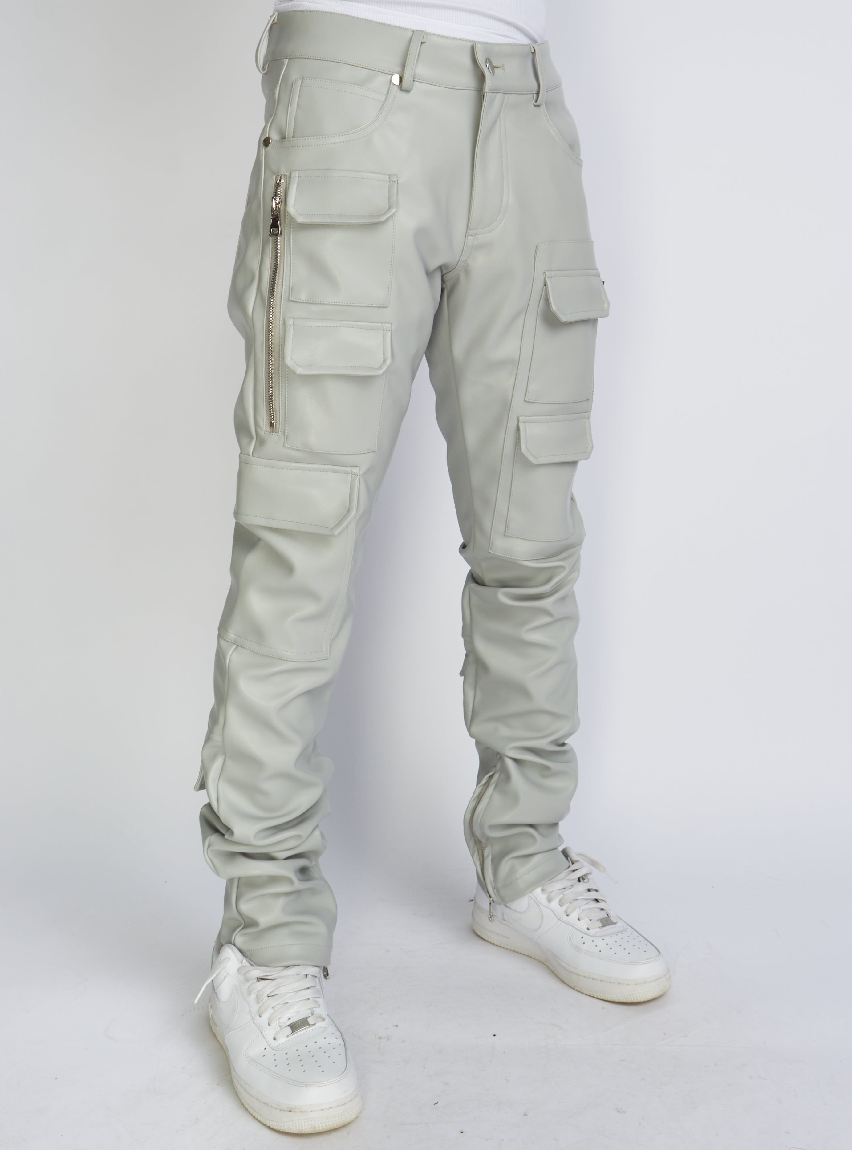 Politics Pants - Stacked Cargo PU Leather - Murphy - Grey - 554