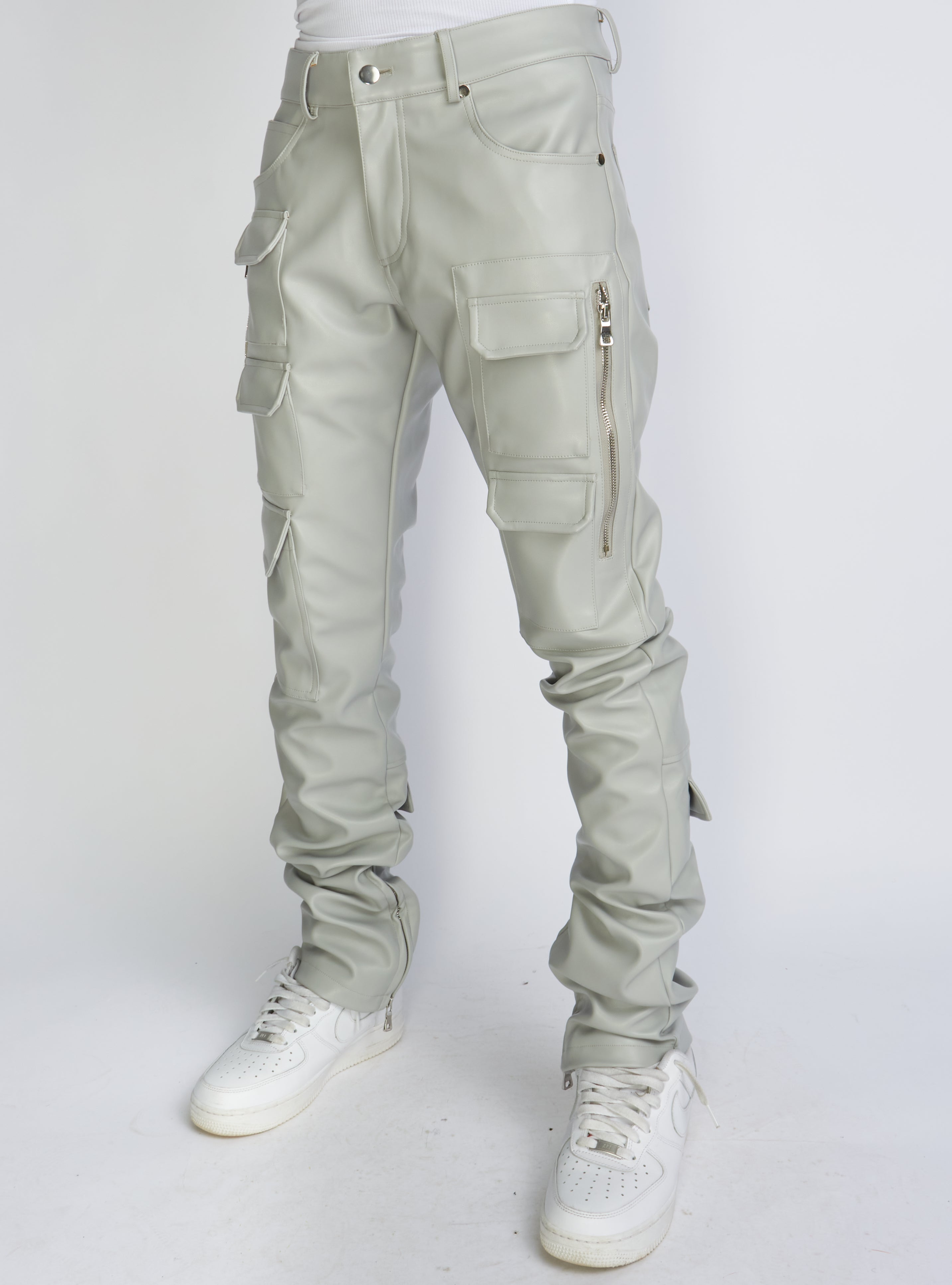 Politics Pants - Stacked Cargo PU Leather - Murphy - Grey - 554