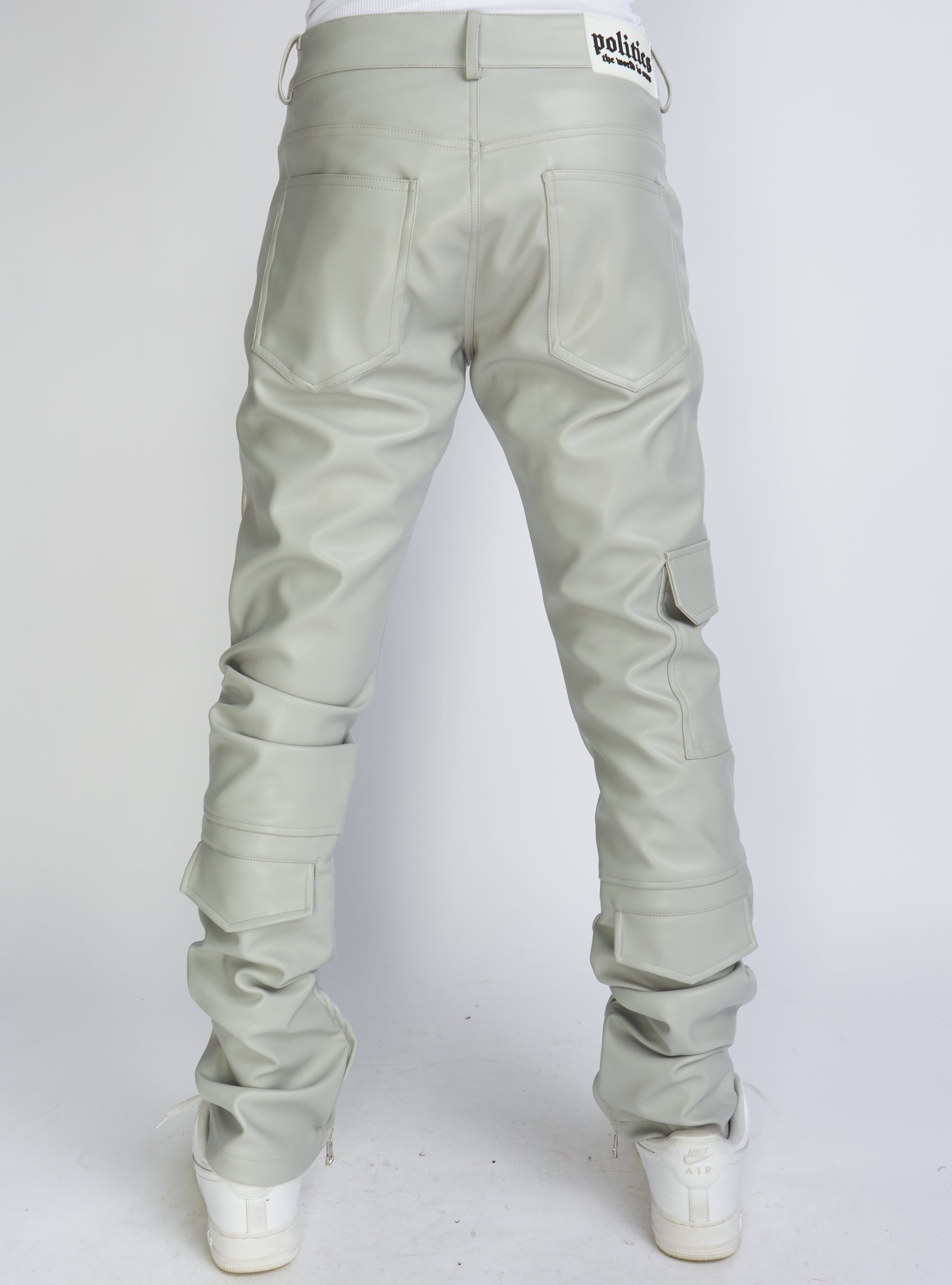 Politics Pants - Stacked Cargo PU Leather - Murphy - Grey - 554