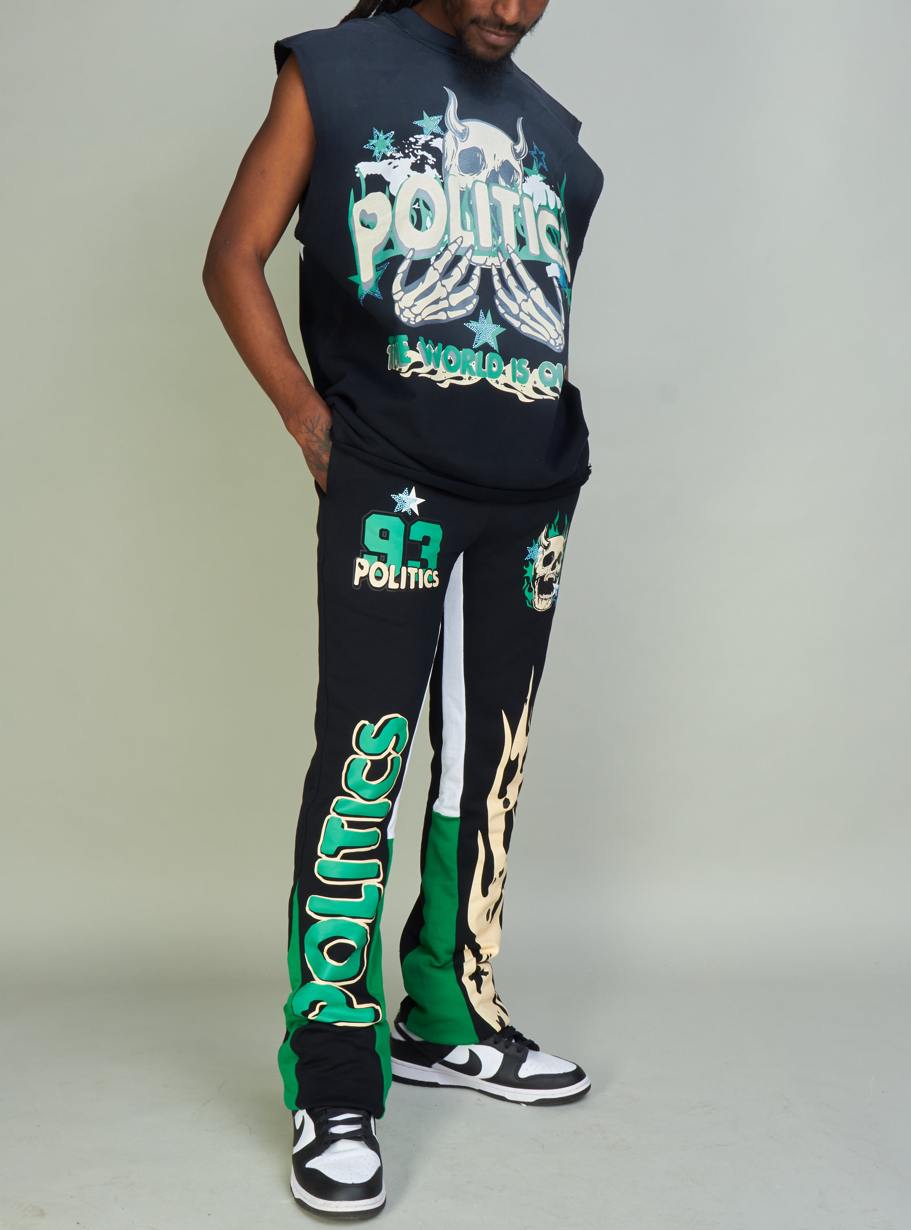 Politics Sweatpants - Stockten - Black, Green And Tan - 701