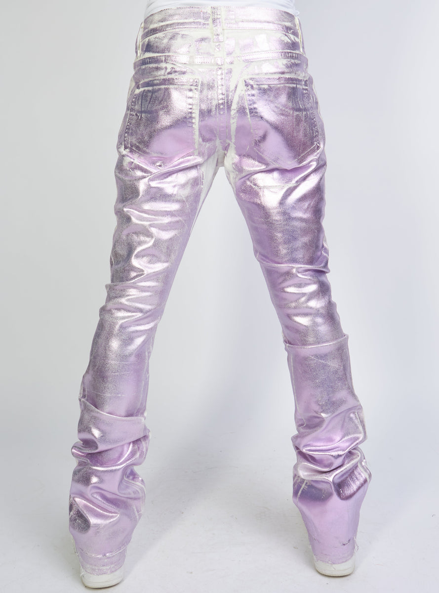 Politics Jeans Stacked Metallic Printed Denim Lavender Cobray505 