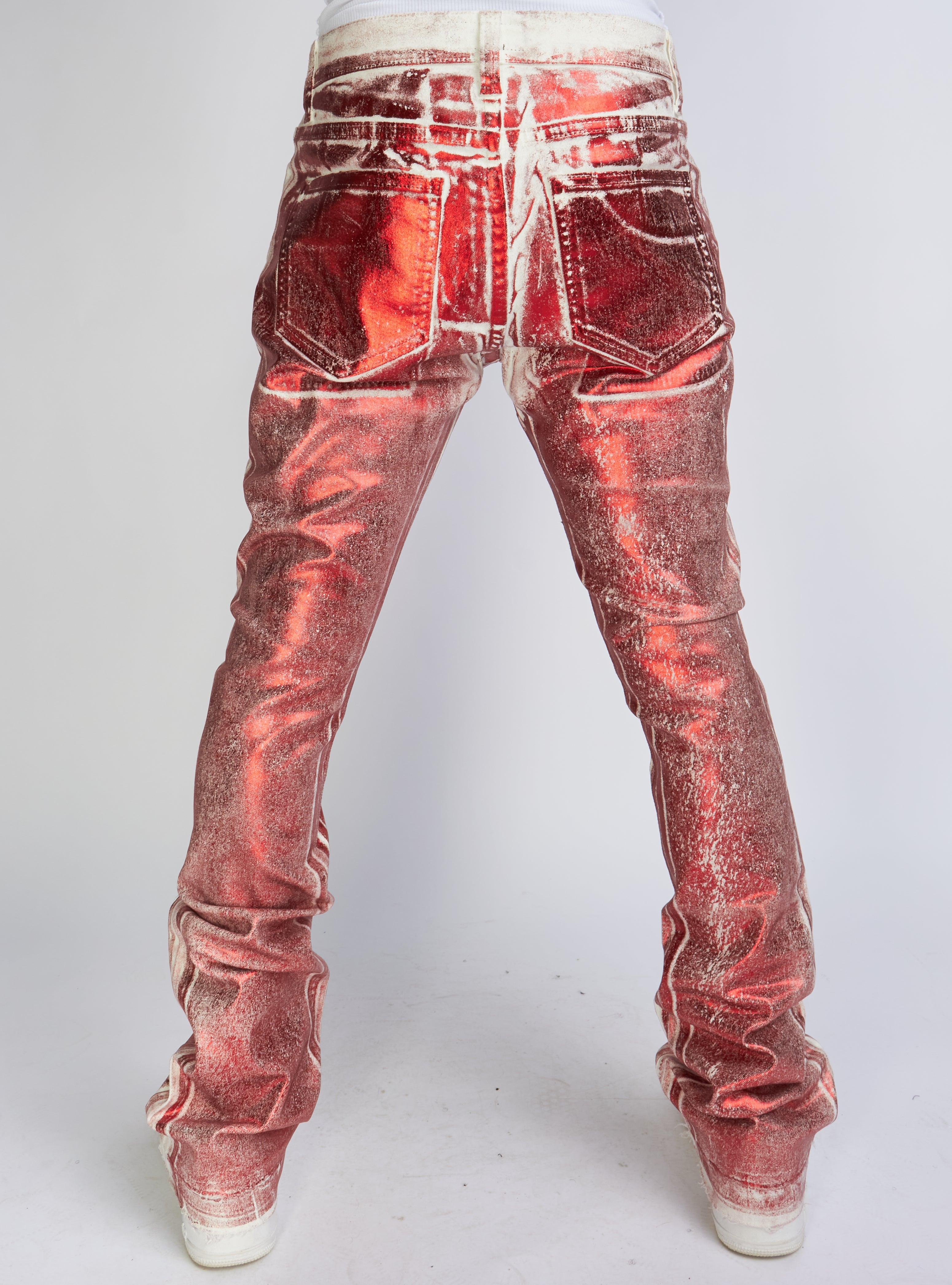 Politics Jeans - Stacked Metallic Printed Denim - Red - Cobray503