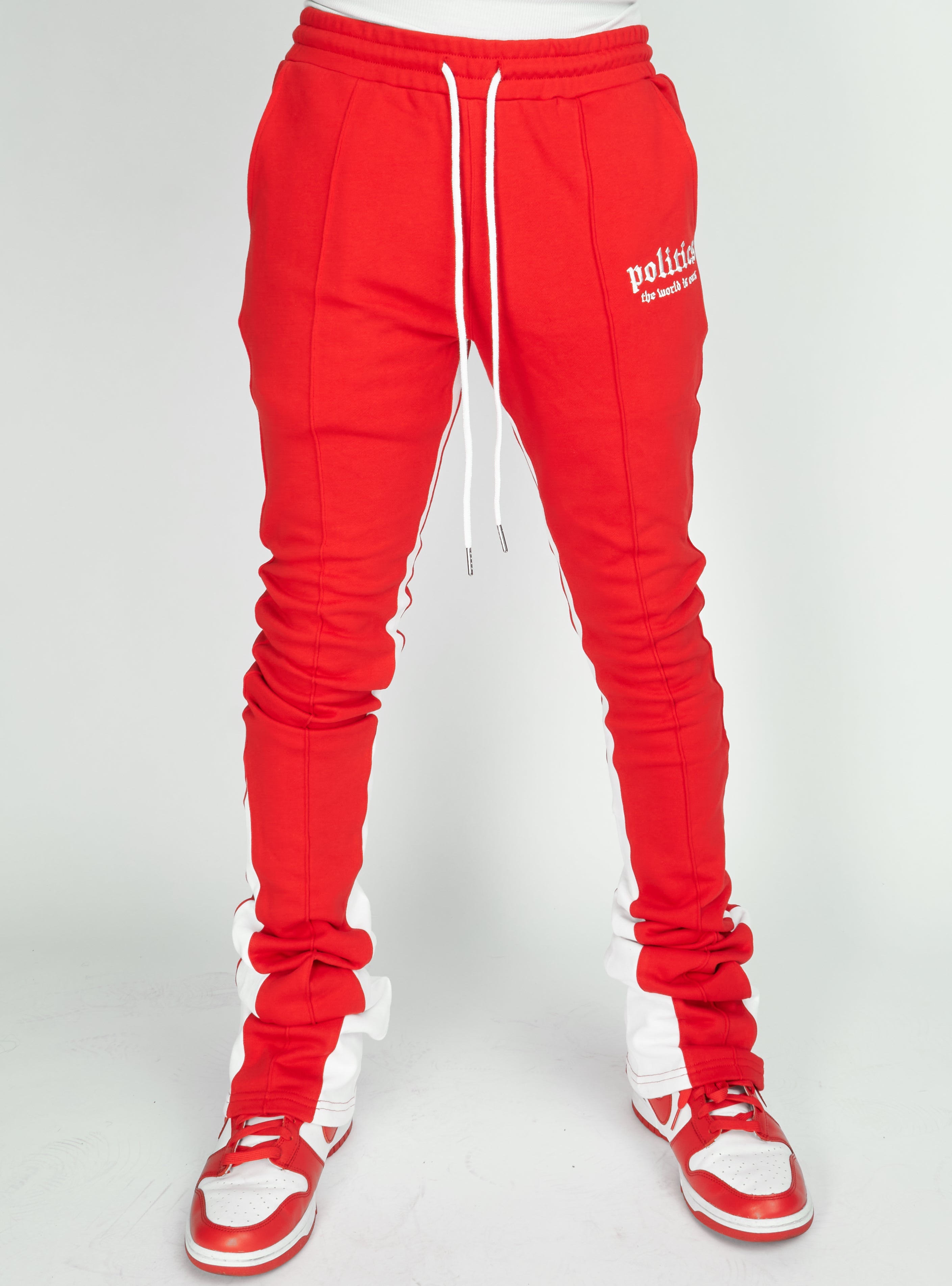 Politics Sweatpants - Super Stacked Sweatpants - Red And White - Foster701