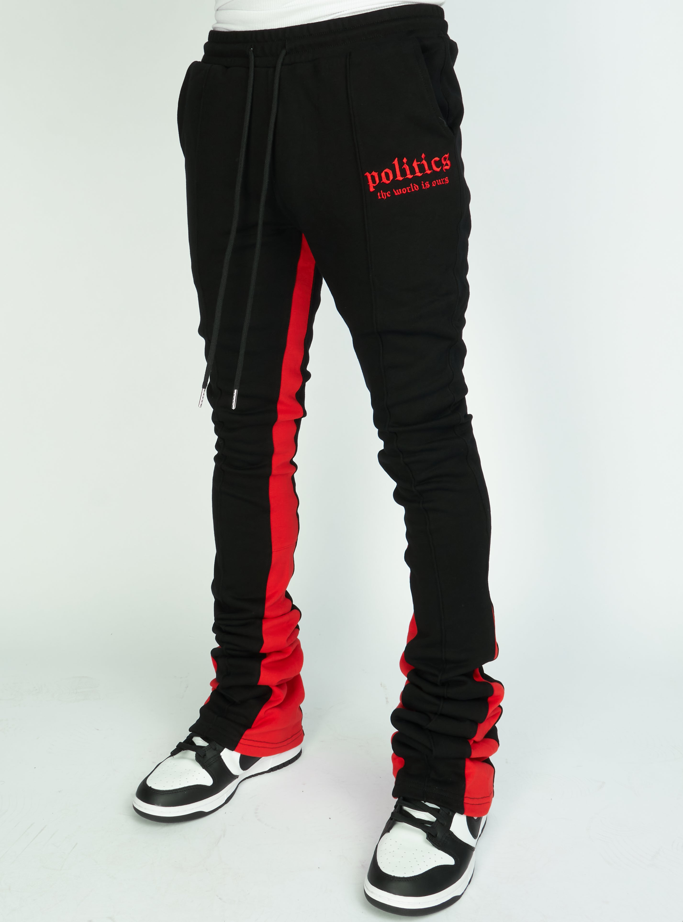 Politics Sweatpants - Super Stacked Sweatpants - Black And Red - Foster704