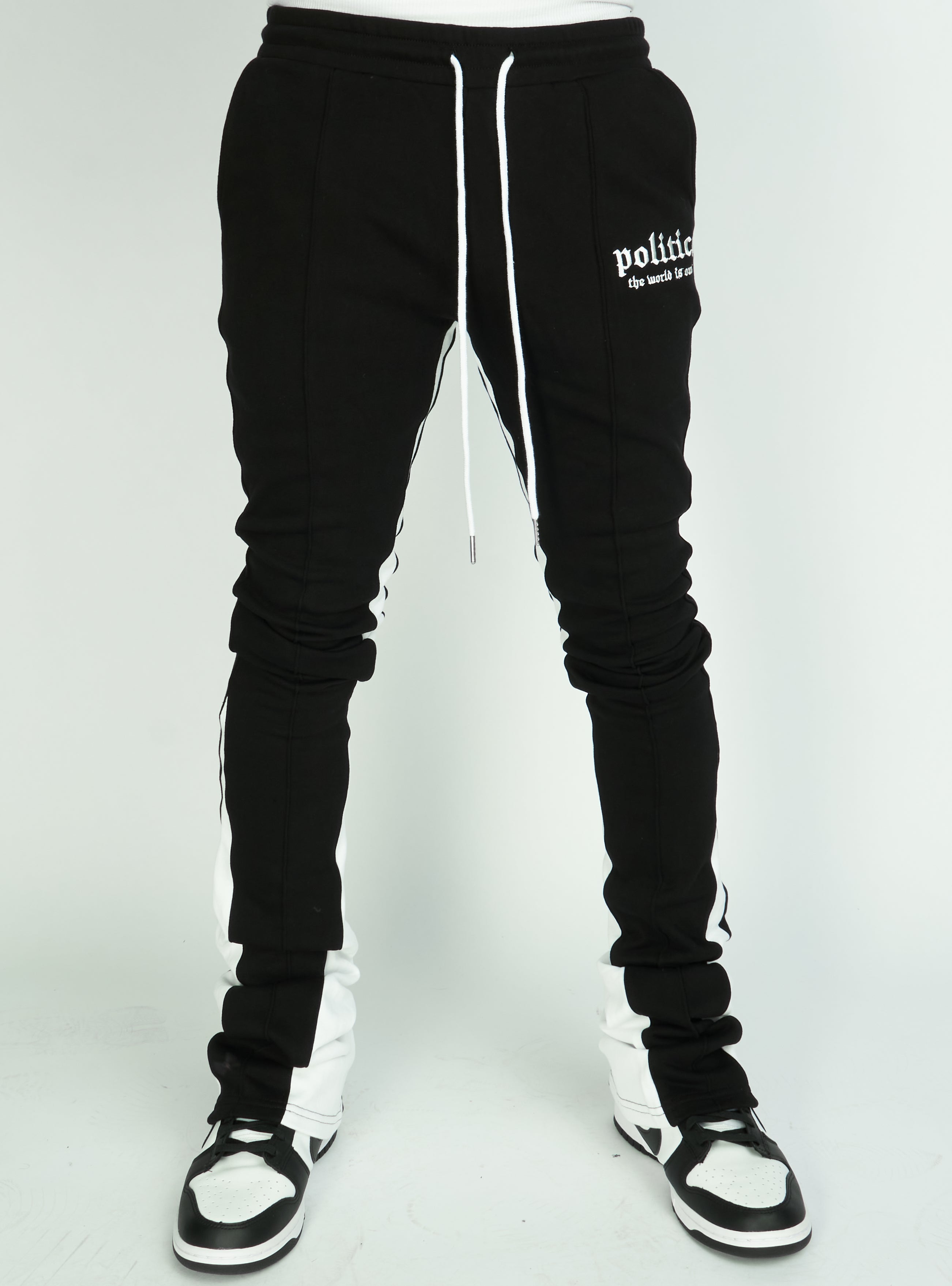 Politics Sweatpants - Super Stacked Sweatpants - Black And White - Foster703