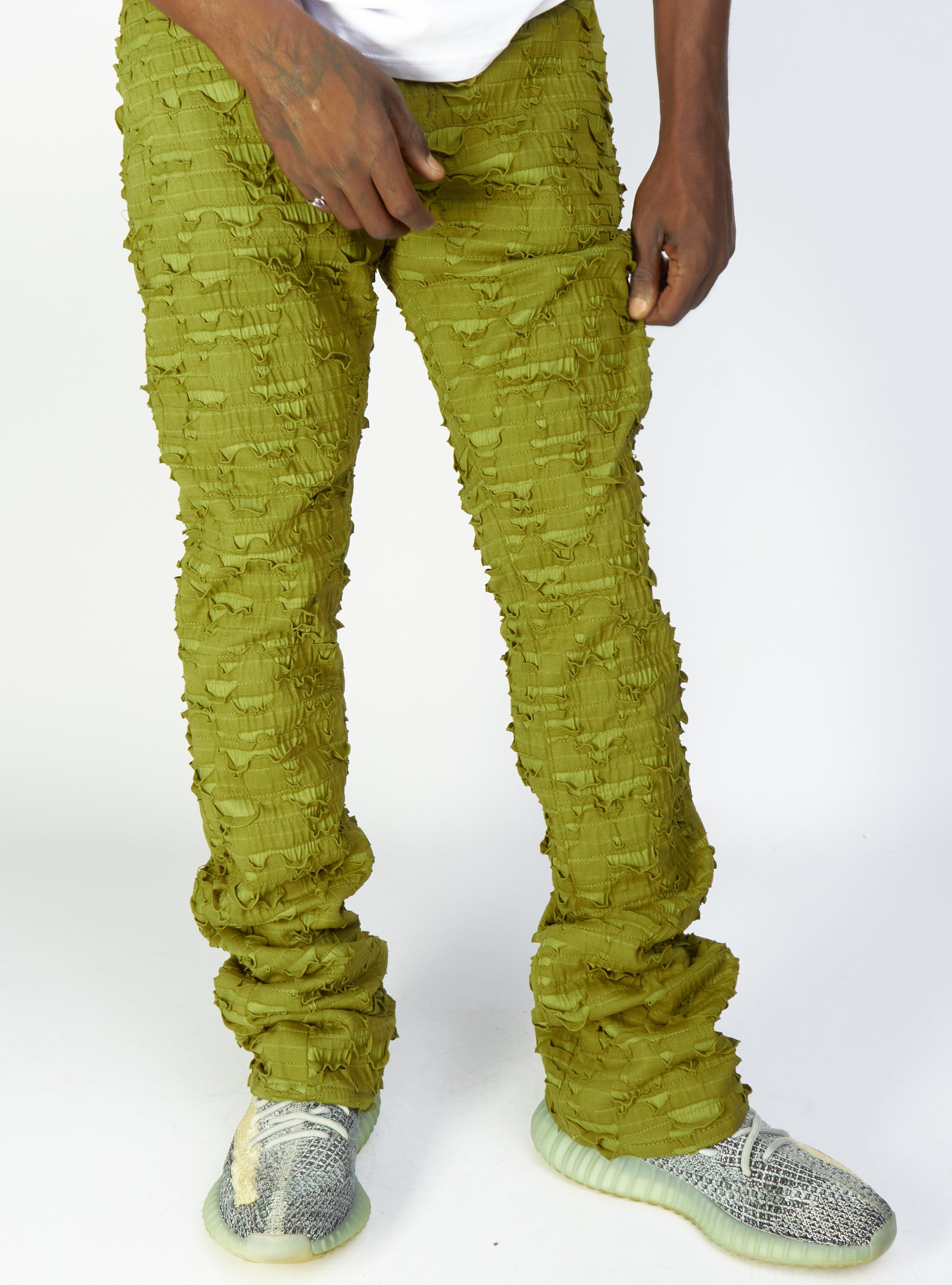 Politics Jeans - Lucas - Olive - Shredded Stacked Flare - 502