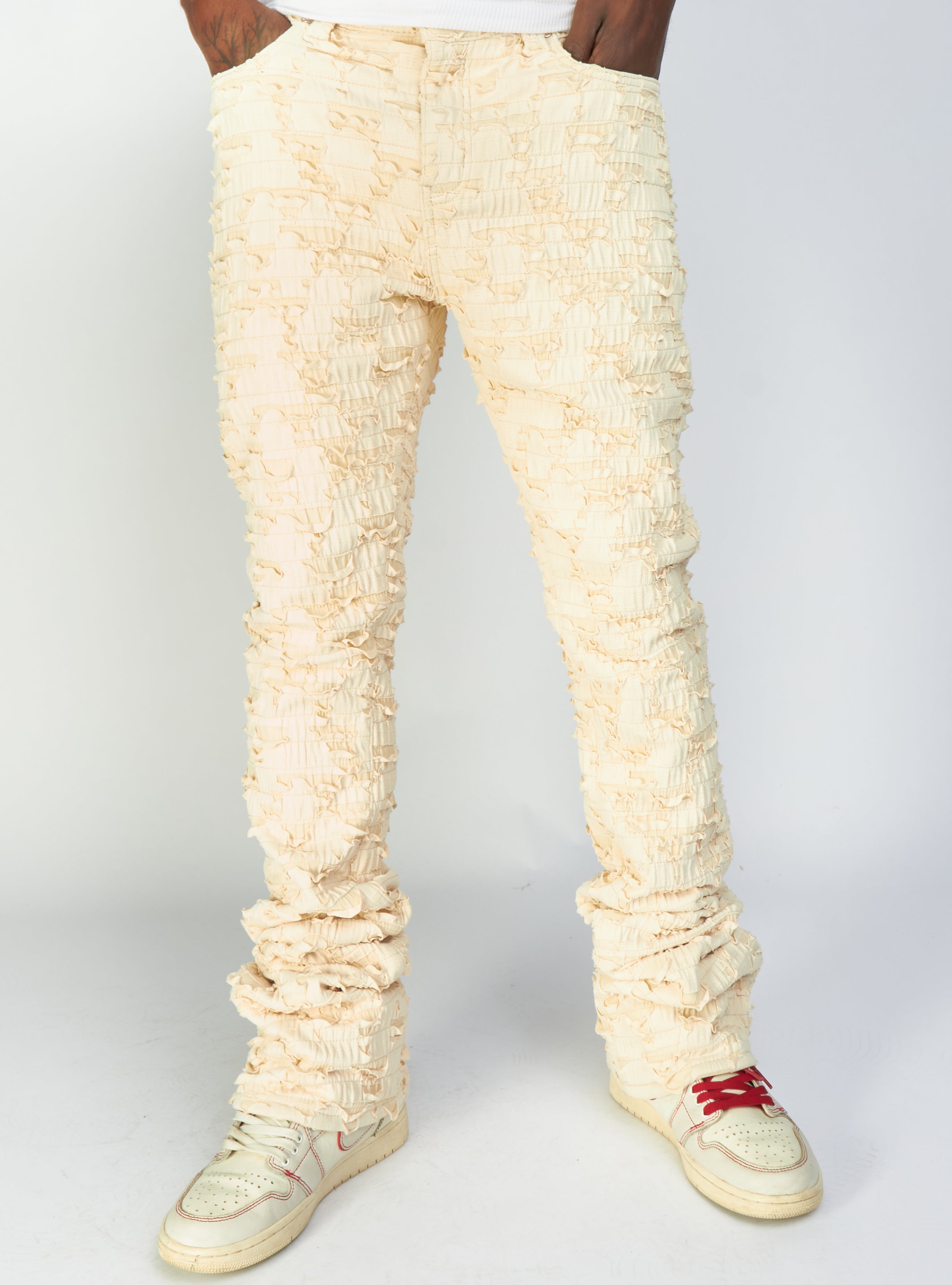 Politics Jeans - Lucas - Cream - Shredded Stacked Flare - 501