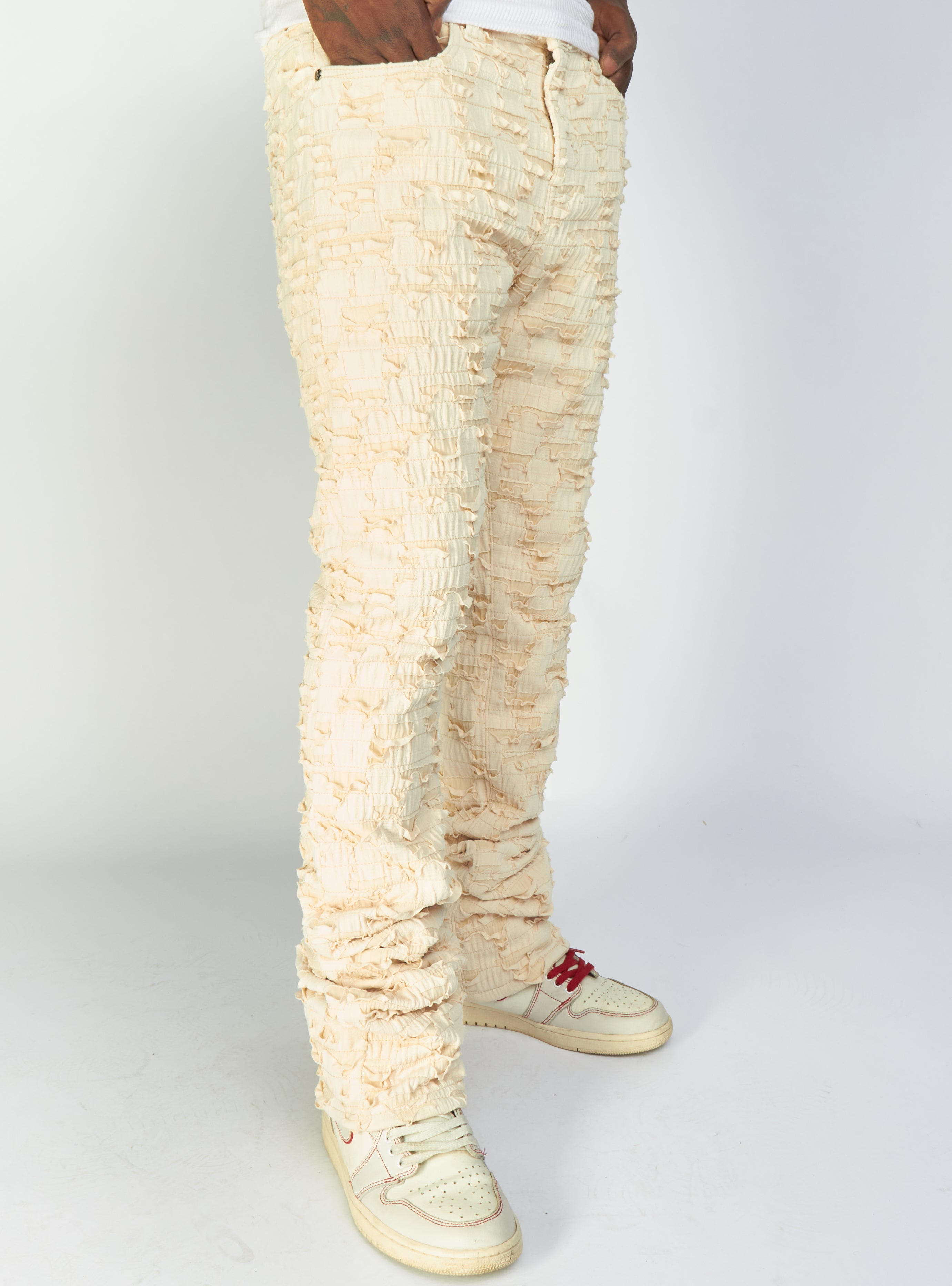 Politics Jeans - Lucas - Cream - Shredded Stacked Flare - 501