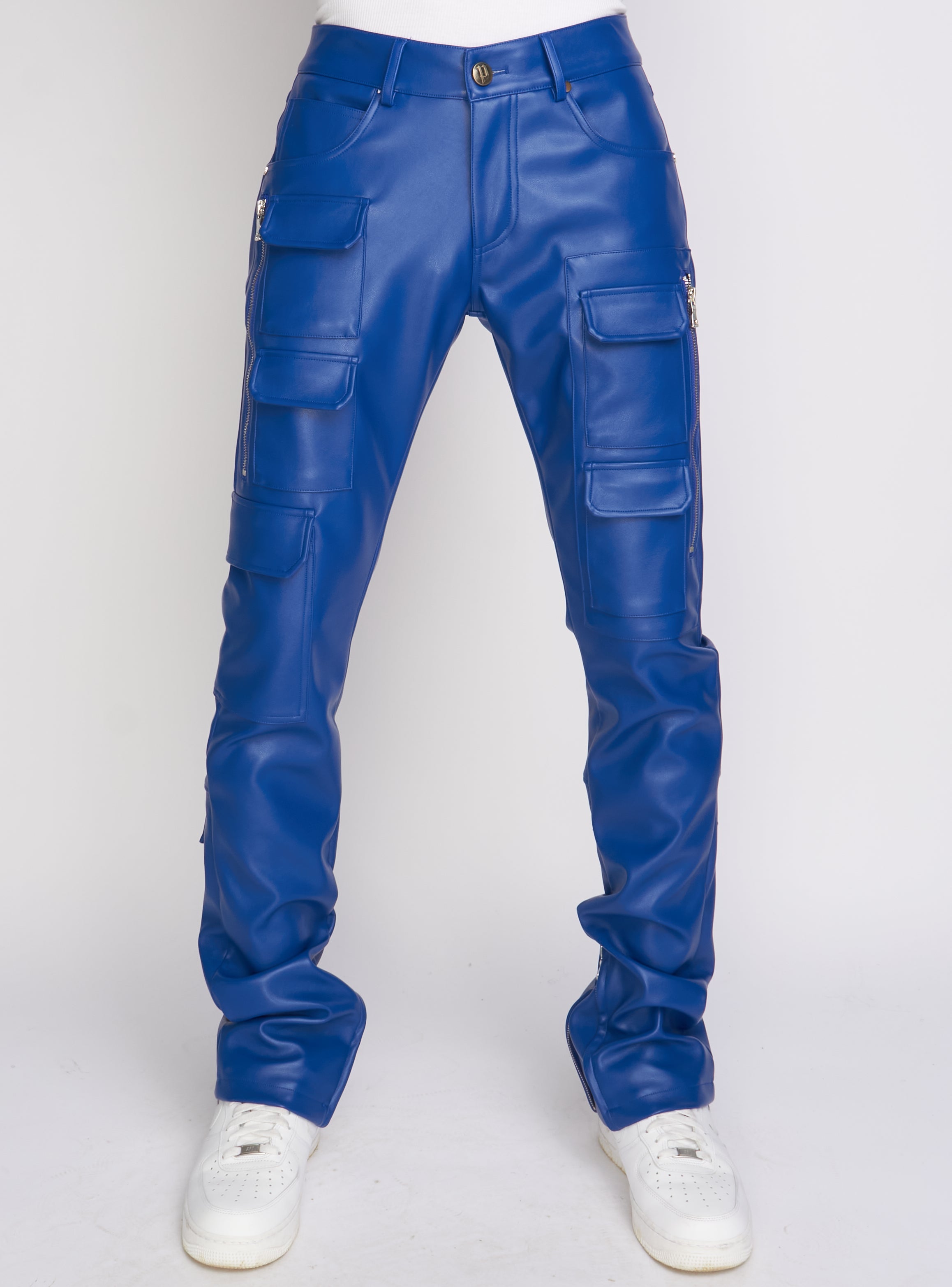 Politics Pants - Stacked Cargo PU Leather - Murphy - Royal Blue - 555