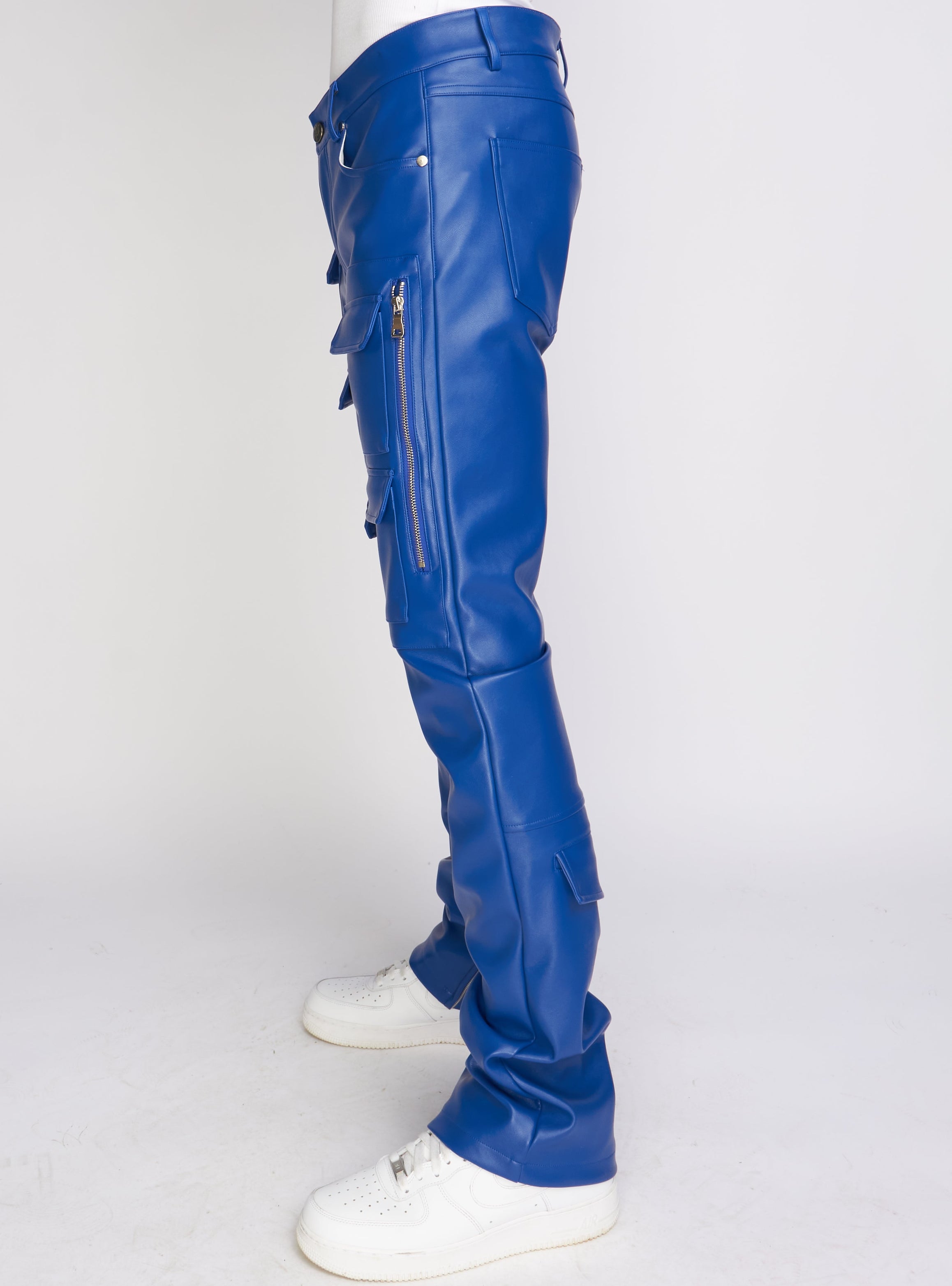 Politics Pants - Stacked Cargo PU Leather - Murphy - Royal Blue - 555