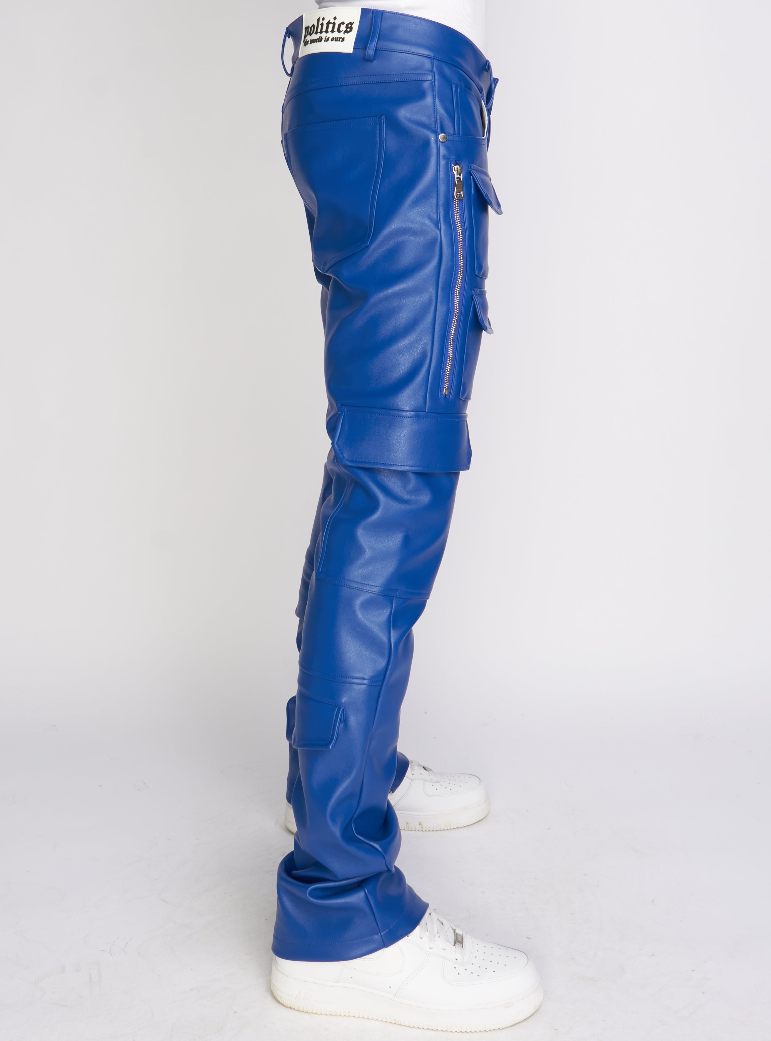 Politics Pants - Stacked Cargo PU Leather - Murphy - Royal Blue - 555