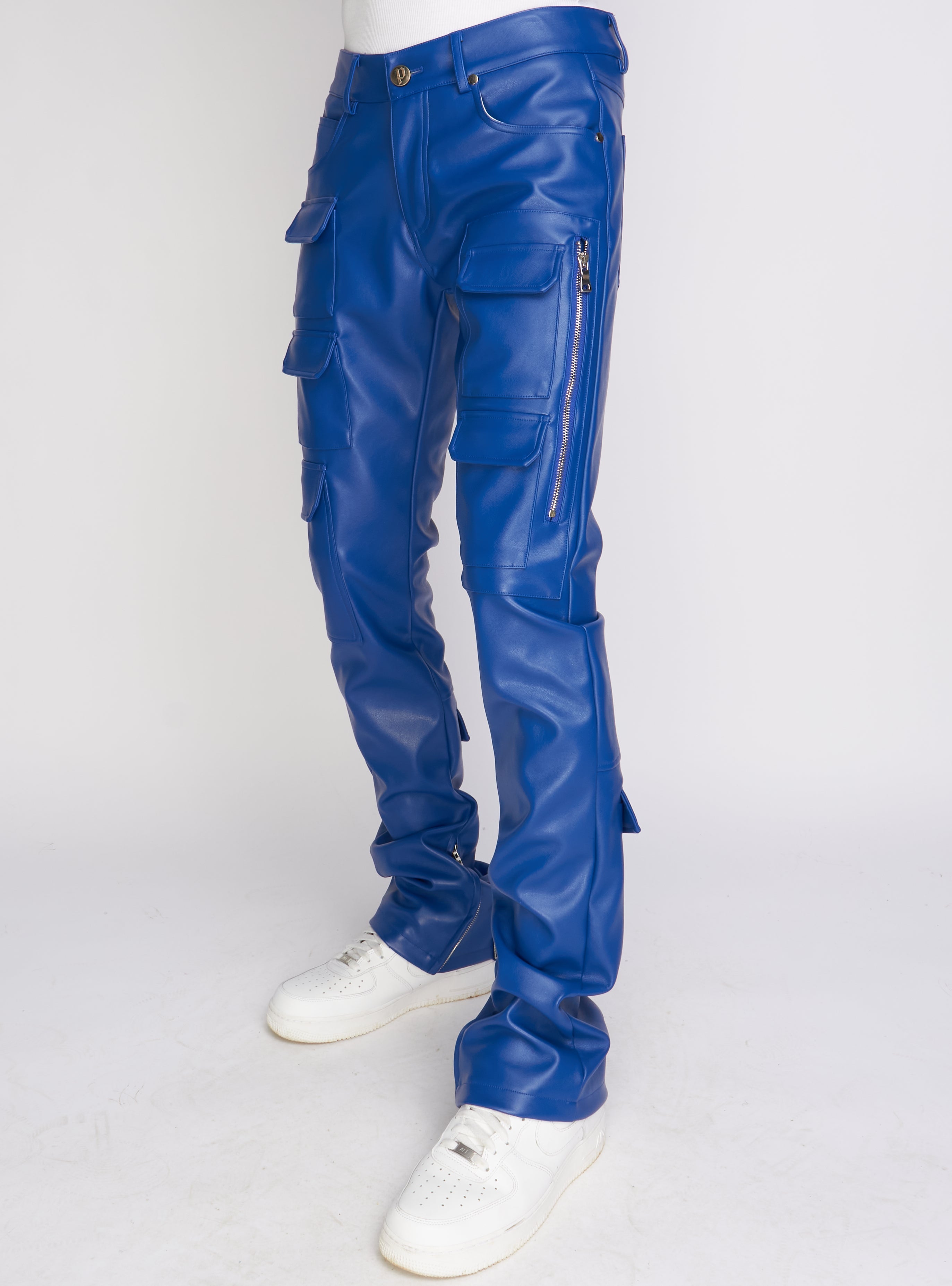 Politics Pants - Stacked Cargo PU Leather - Murphy - Royal Blue - 555