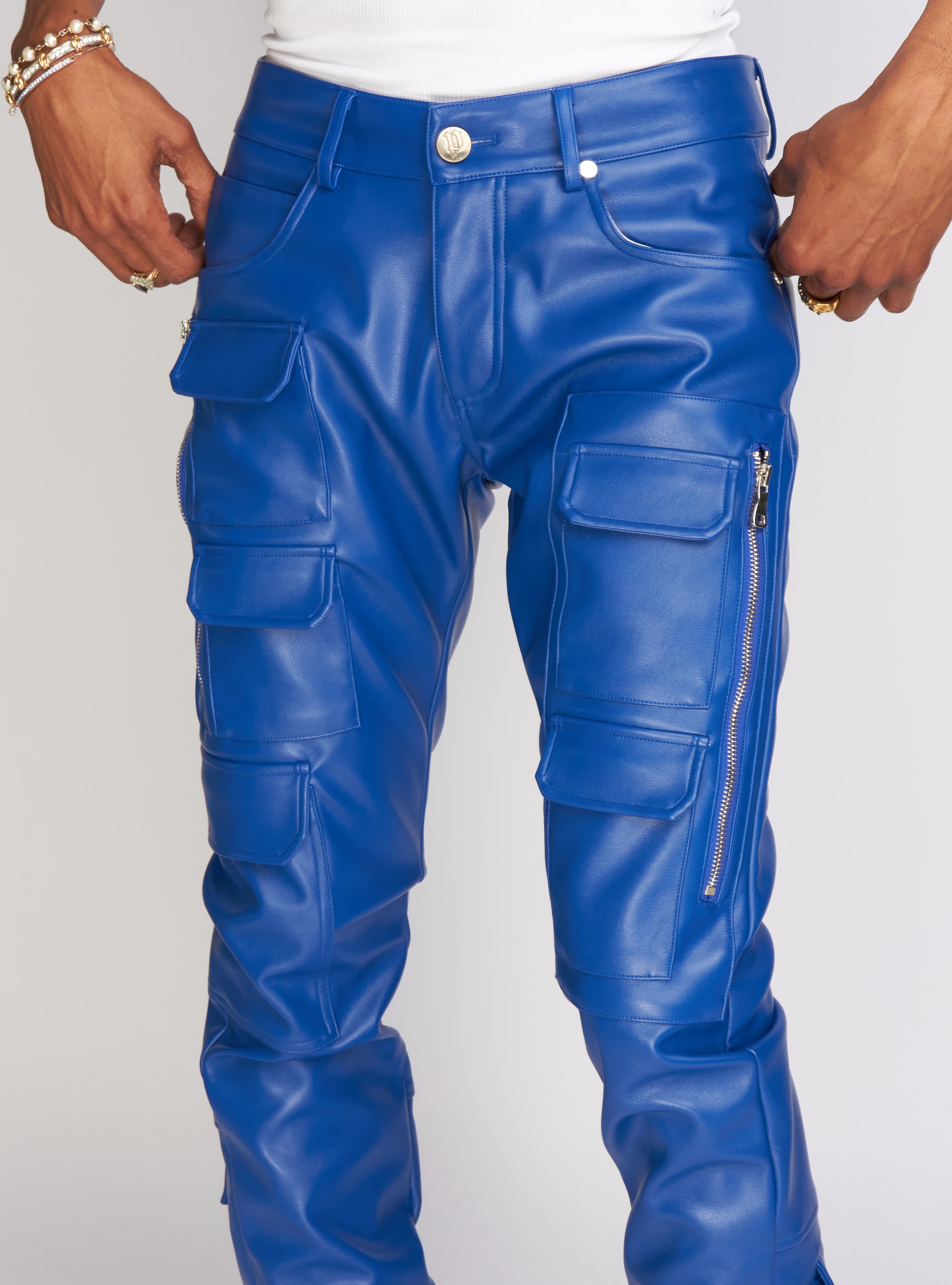 Politics Pants - Stacked Cargo PU Leather - Murphy - Royal Blue - 555
