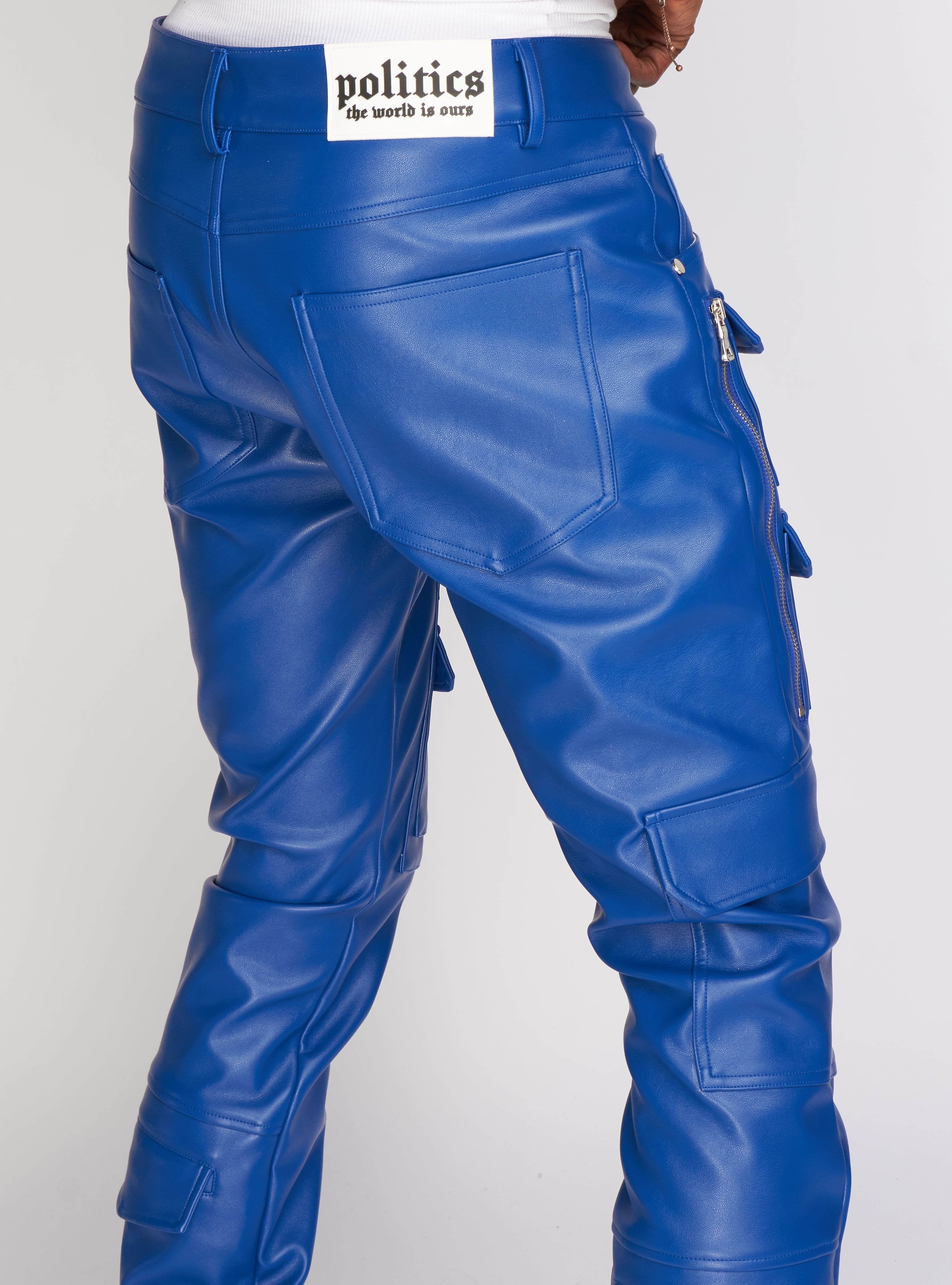 Politics Pants - Stacked Cargo PU Leather - Murphy - Royal Blue - 555
