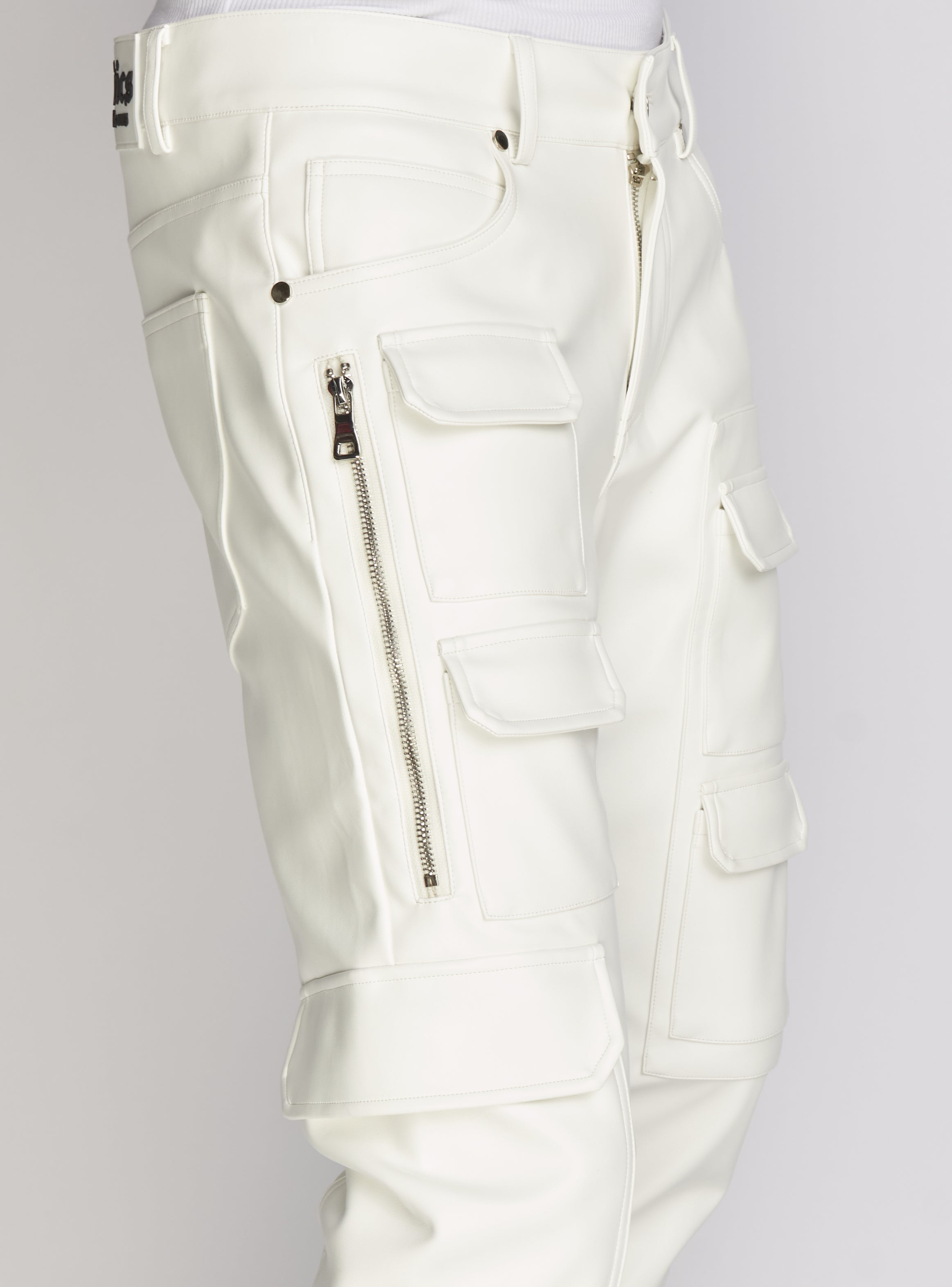 Politics Pants - Stacked Cargo PU Leather - Murphy - White - 554