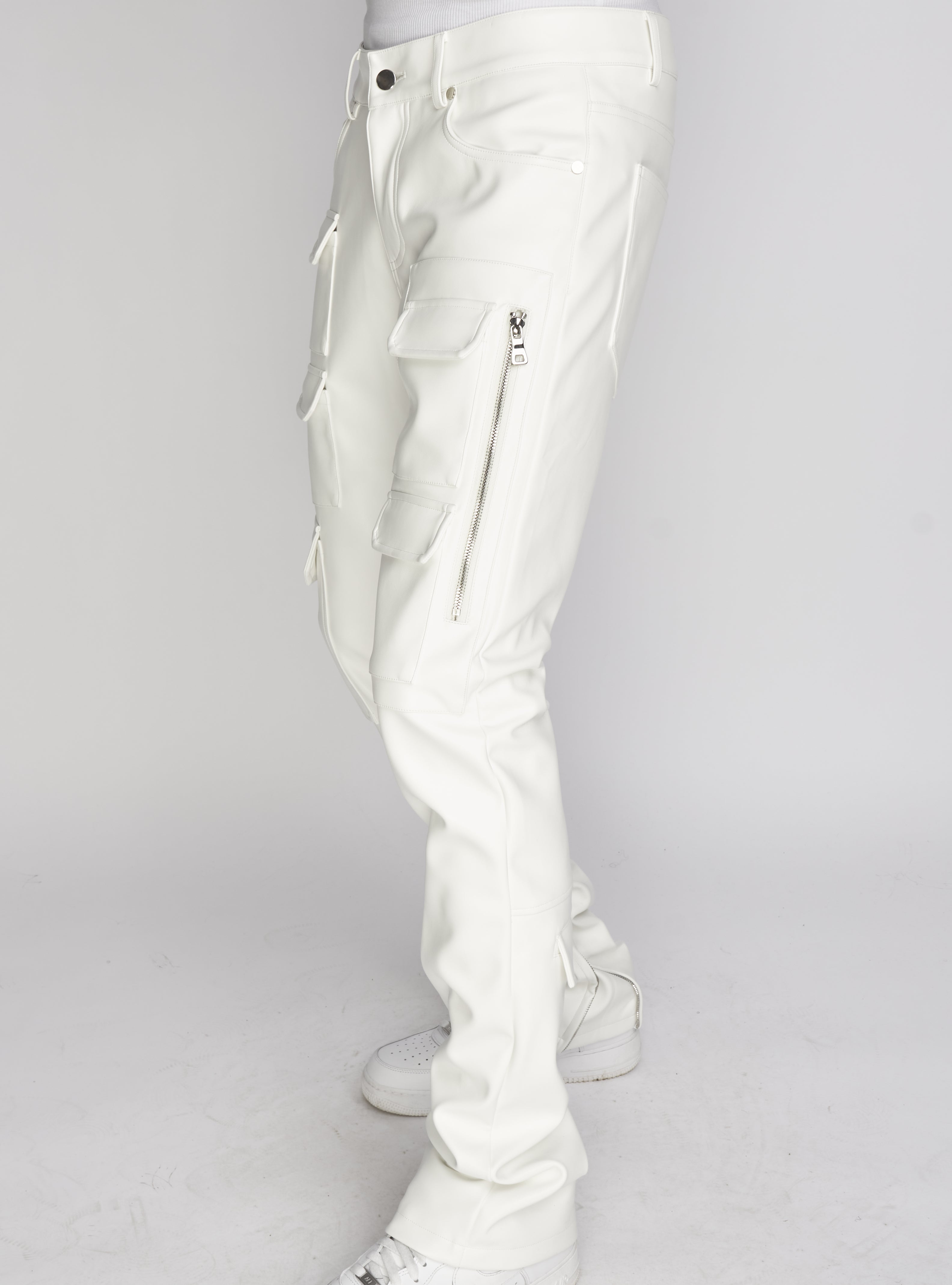 Politics Pants - Stacked Cargo PU Leather - Murphy - White - 554