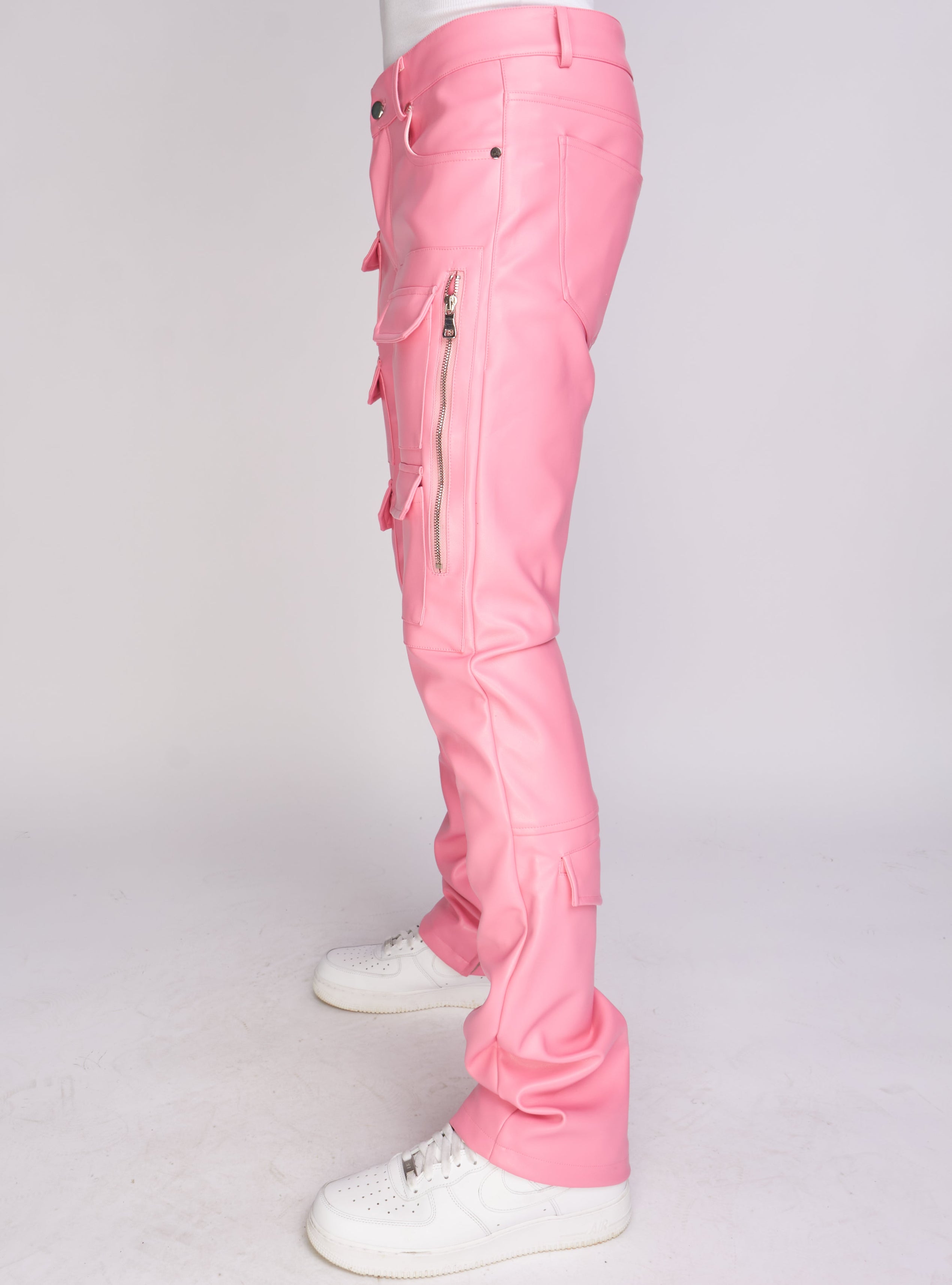 Politics Pants - Stacked Cargo PU Leather - Murphy - Pink - 556