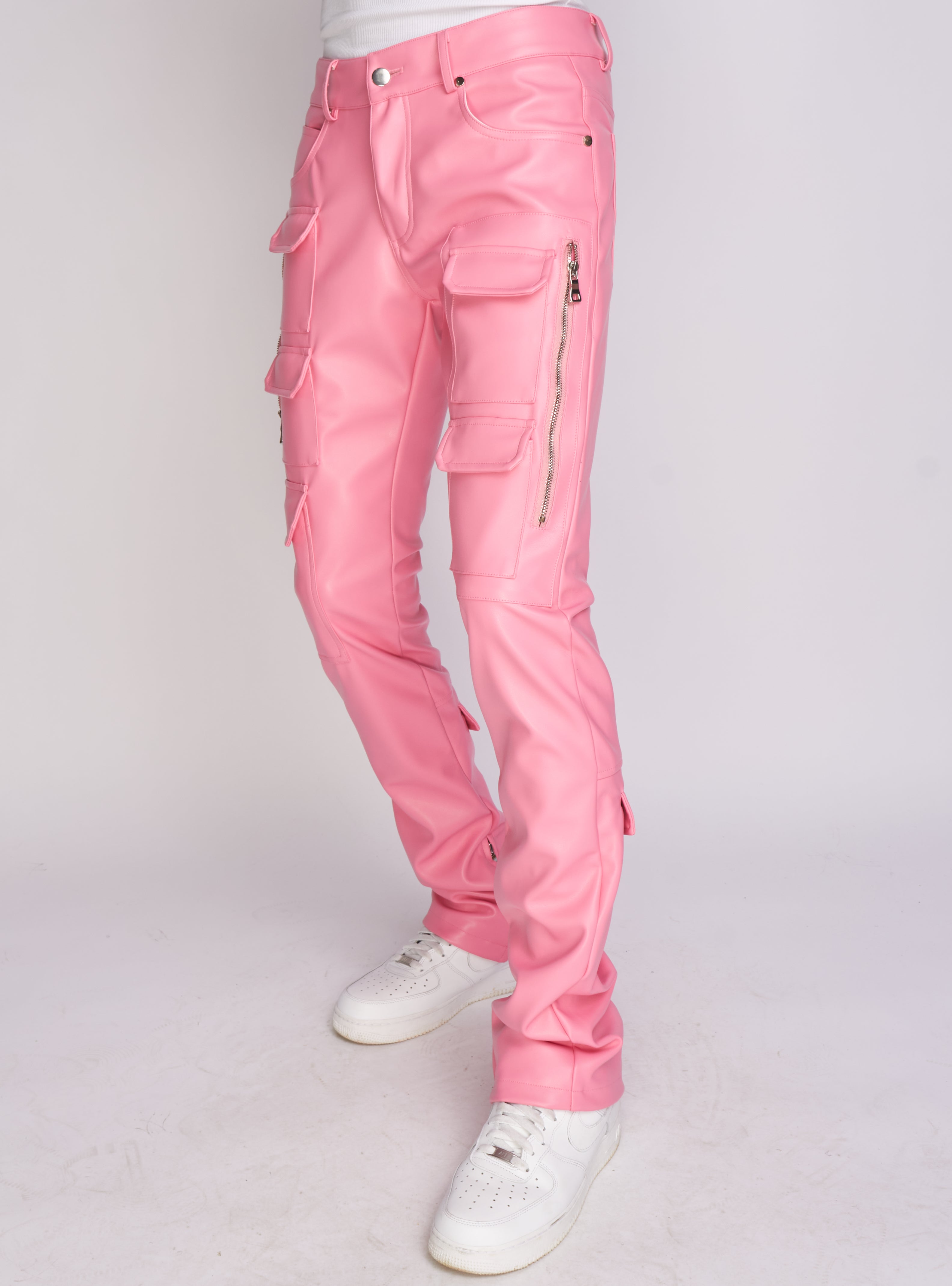 Politics Pants - Stacked Cargo PU Leather - Murphy - Pink - 556
