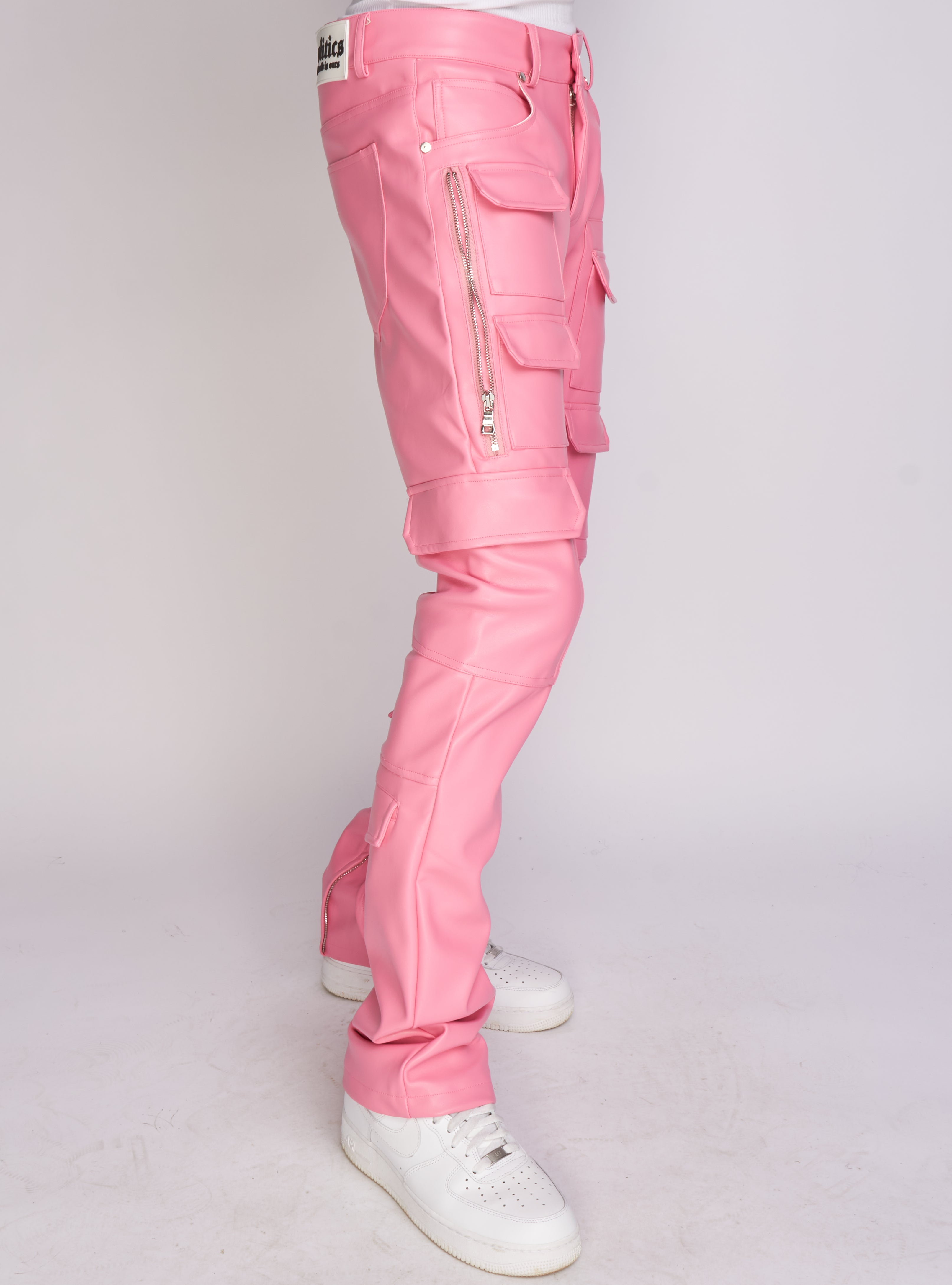 Politics Pants - Stacked Cargo PU Leather - Murphy - Pink - 556
