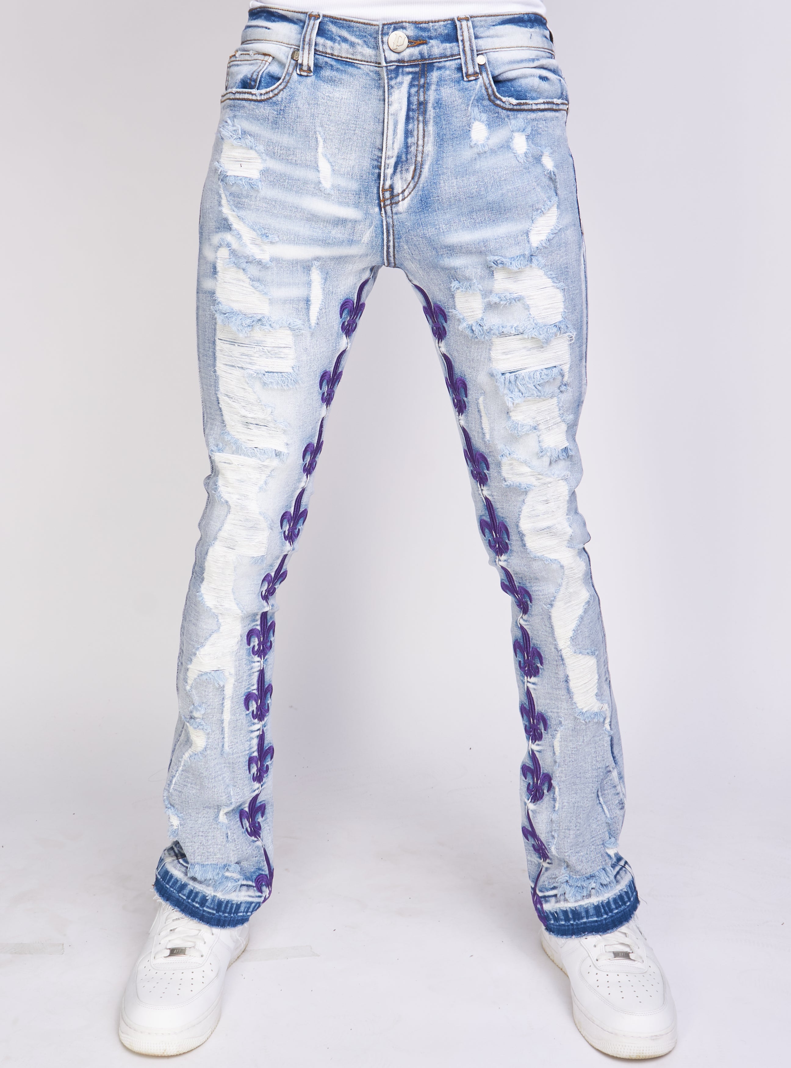 Politics Jeans - Stacked Embroidery - Light Blue and Purple - Barkley502
