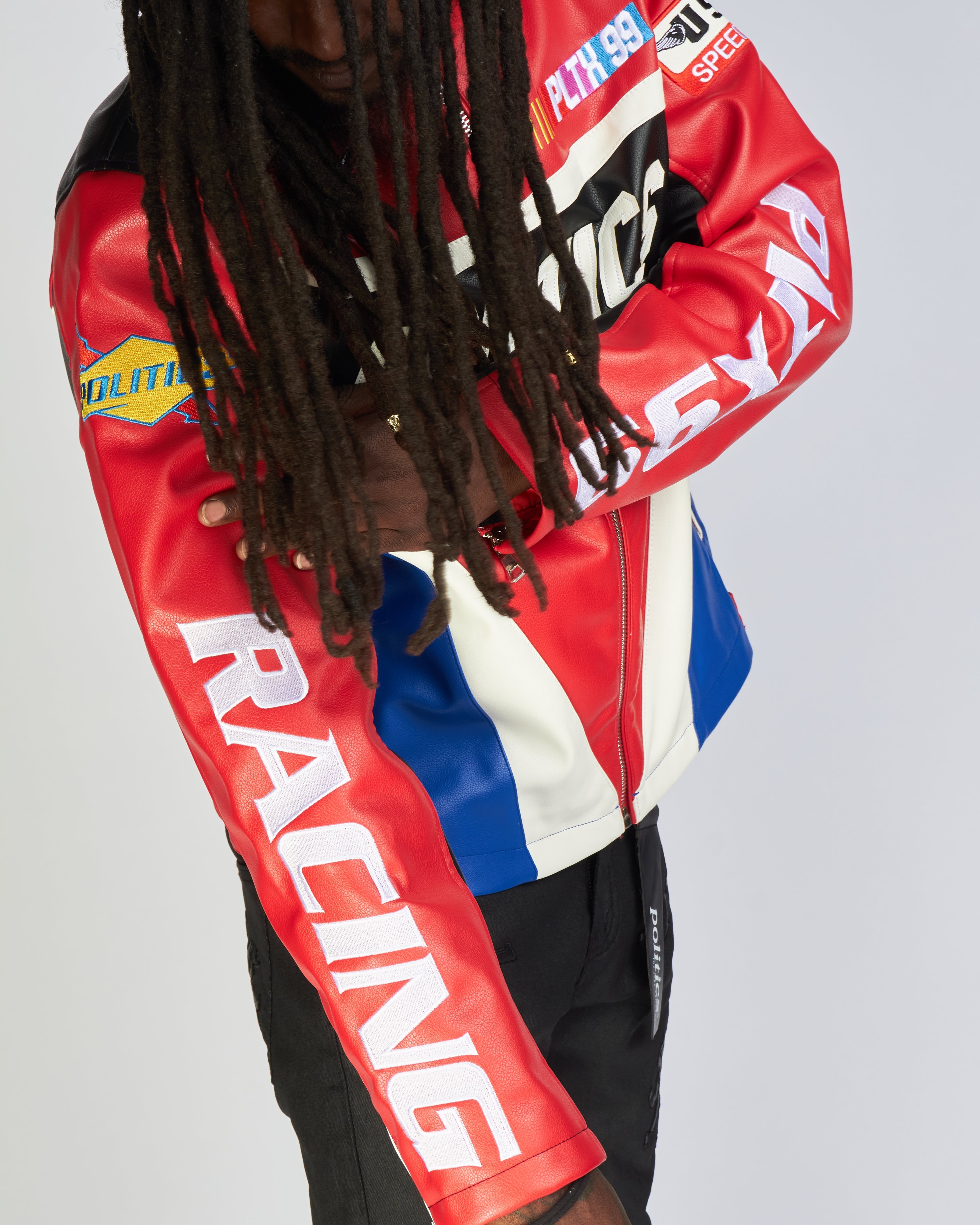 Politics Jacket - Leather Moto Racing - Beloved - Red And Black - 571