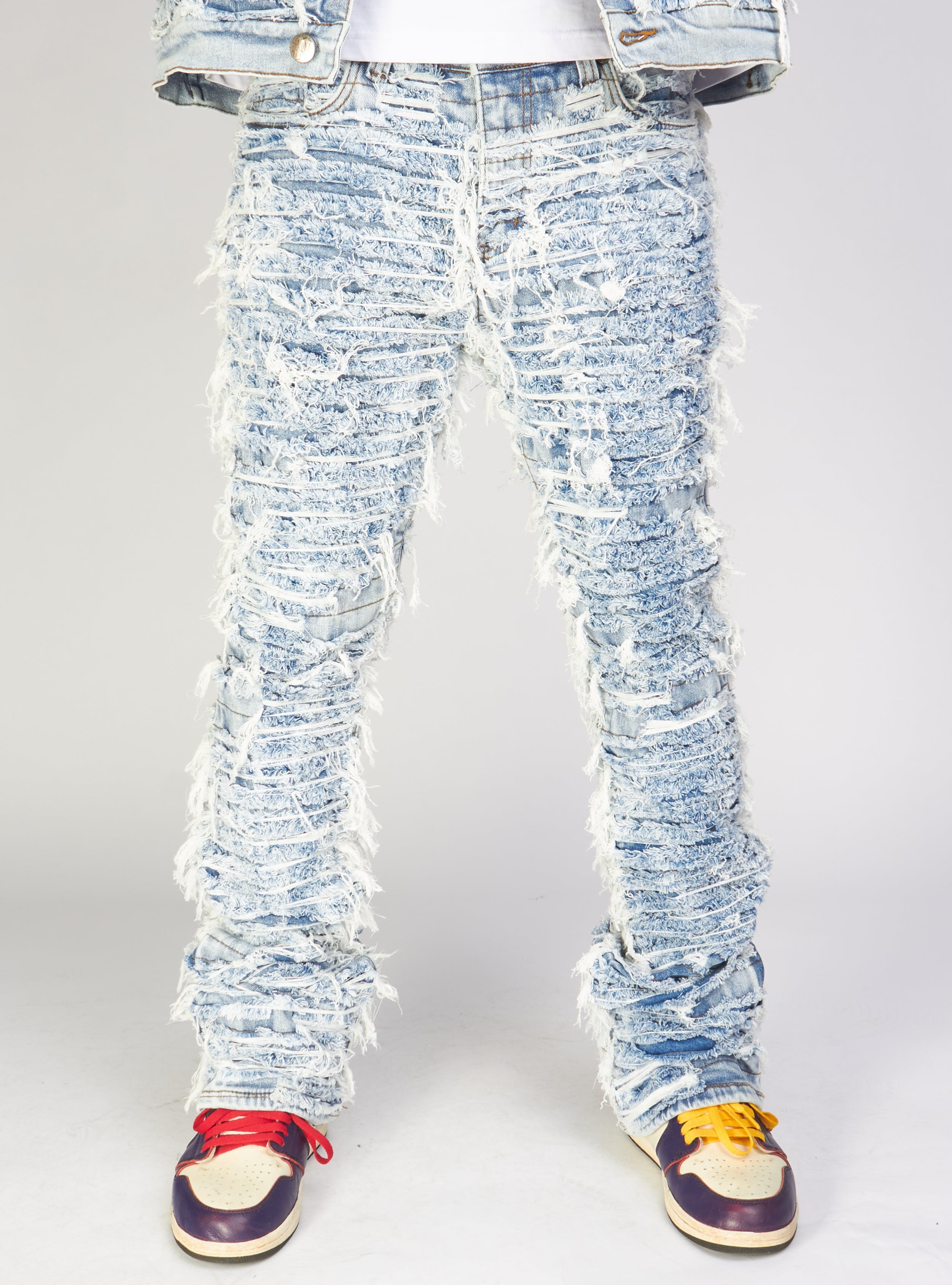 Politics Jeans - Thrashed Distressed Stacked Flare - Blue Wash - Debris 516
