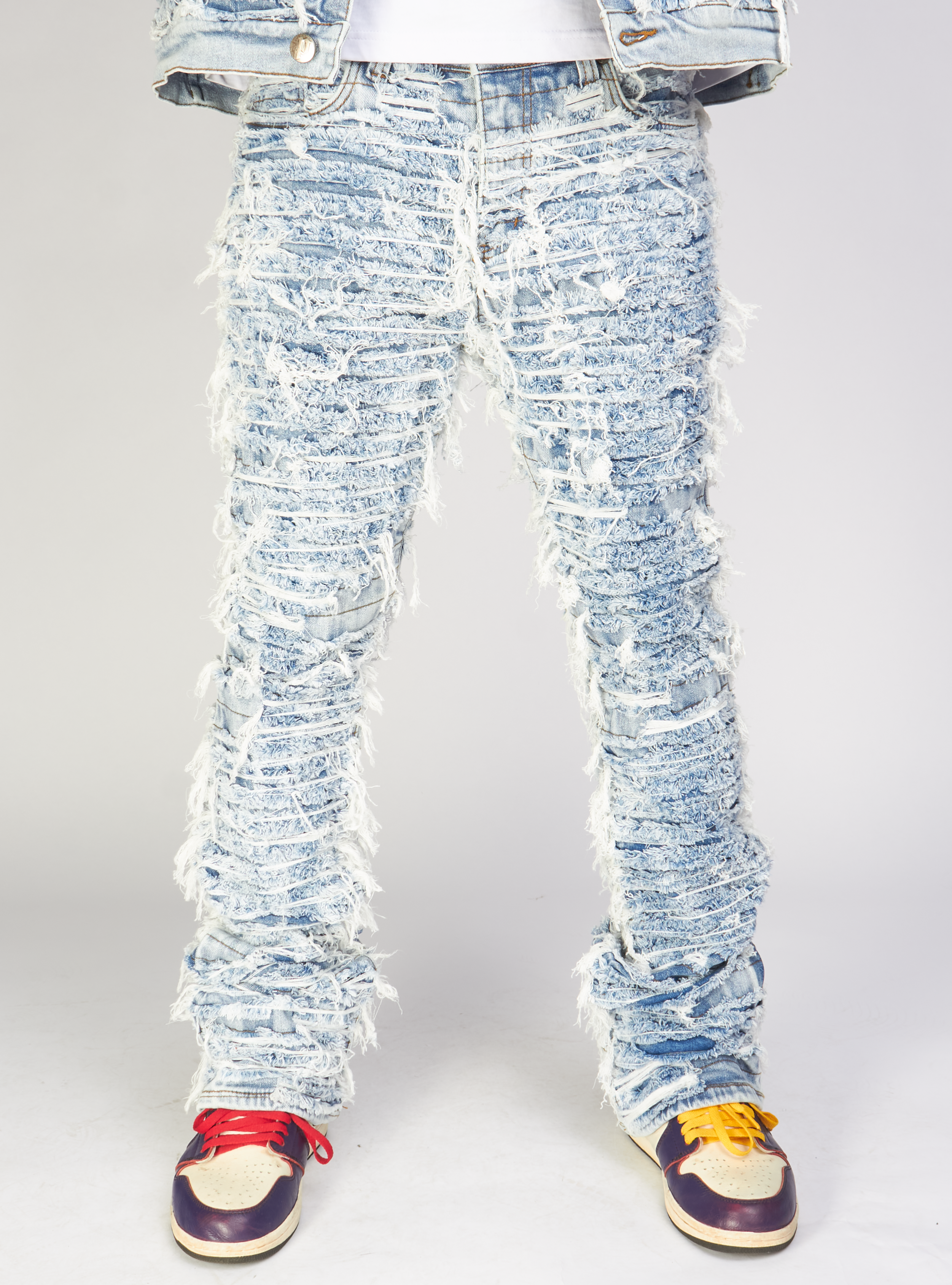 Politics Jeans - Thrashed Distressed Stacked Flare - Blue Wash - Debris 516