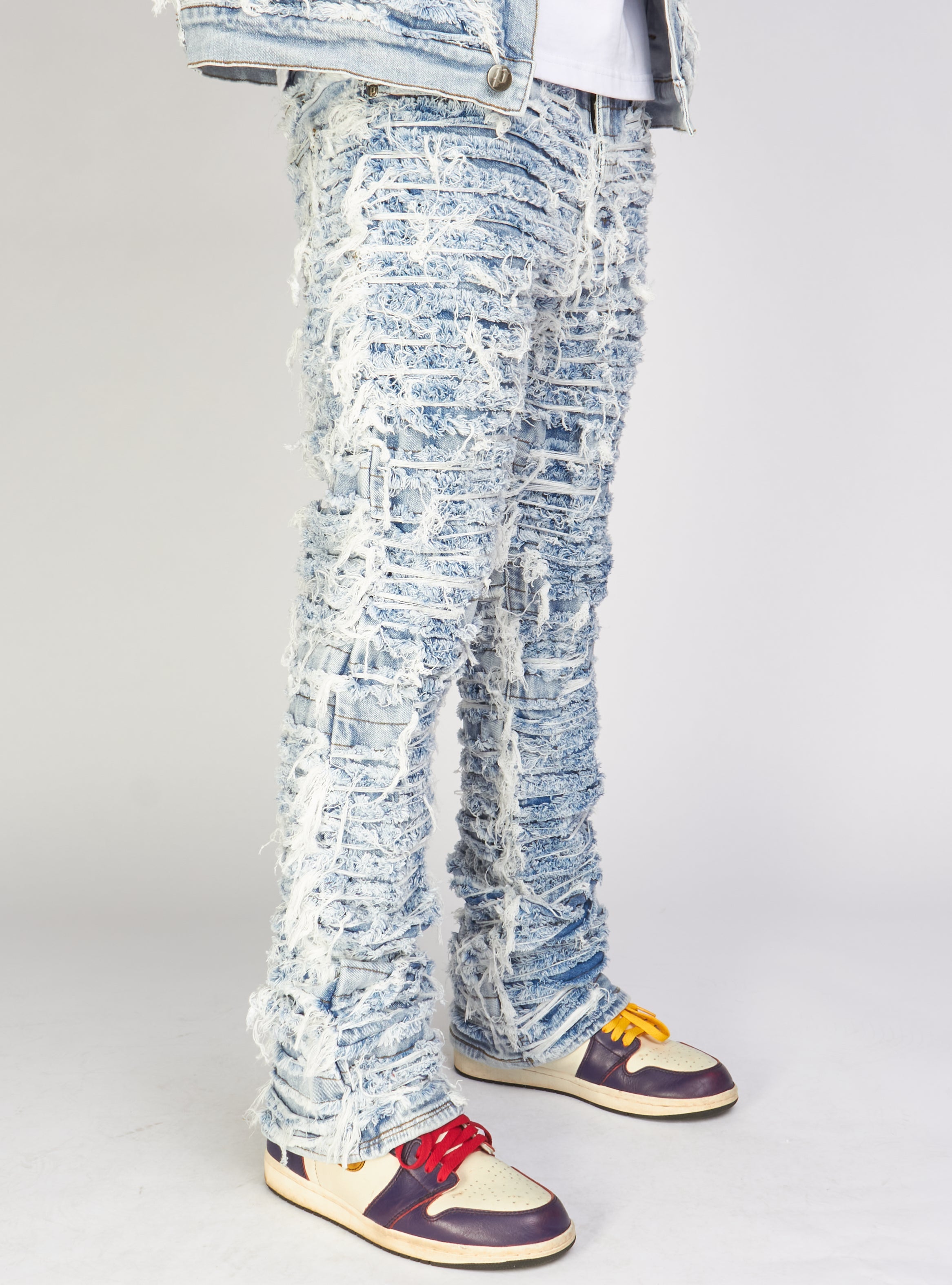 Politics Jeans - Thrashed Distressed Stacked Flare - Blue Wash - Debris 516