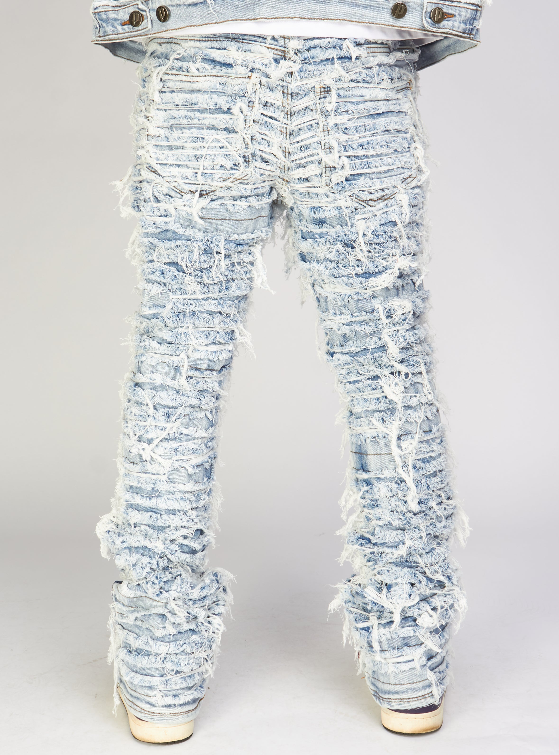 Politics Jeans - Thrashed Distressed Stacked Flare - Blue Wash - Debris 516