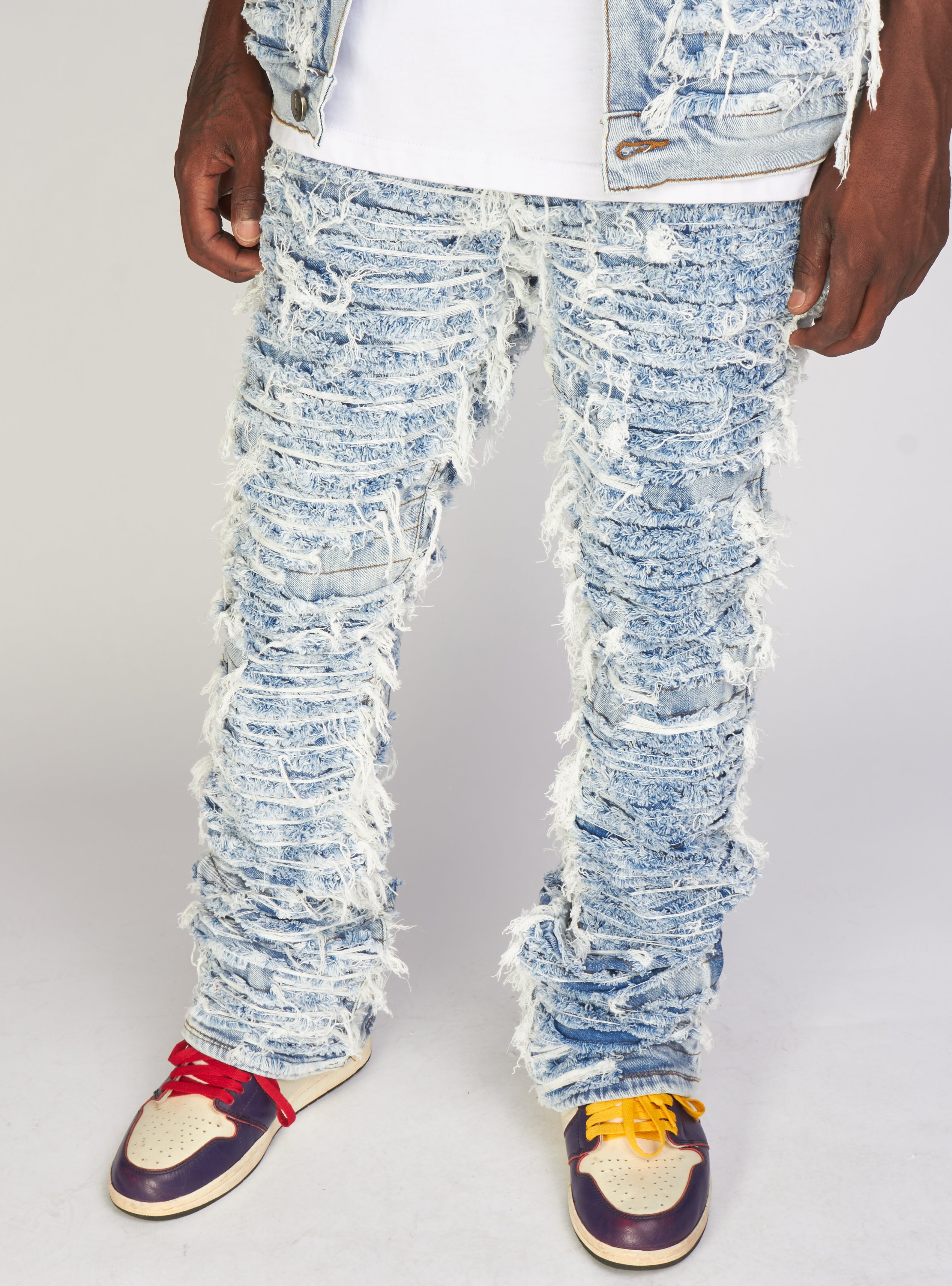 Politics Jeans - Thrashed Distressed Stacked Flare - Blue Wash - Debris 516