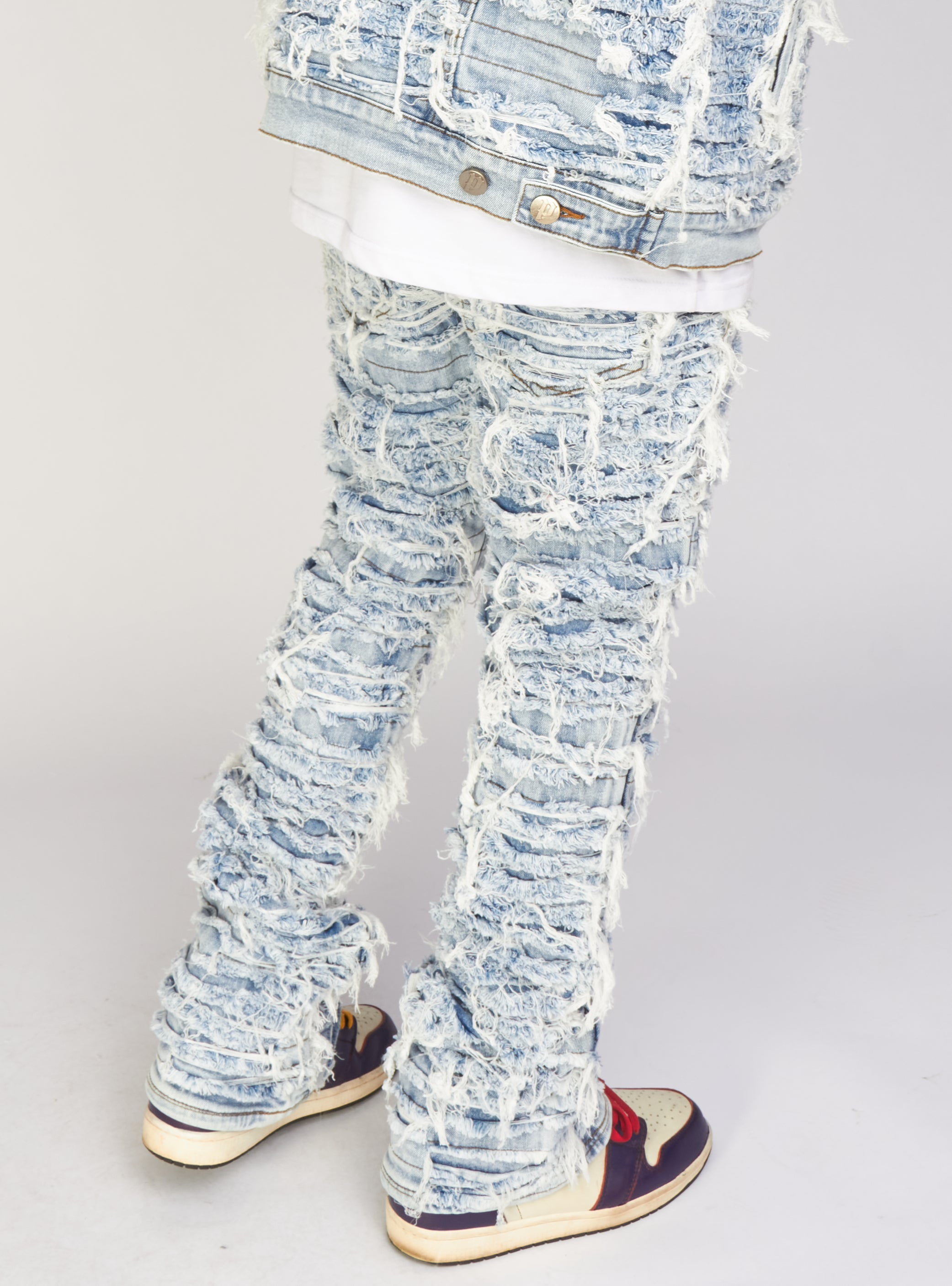 Politics Jeans - Thrashed Distressed Stacked Flare - Blue Wash - Debris 516