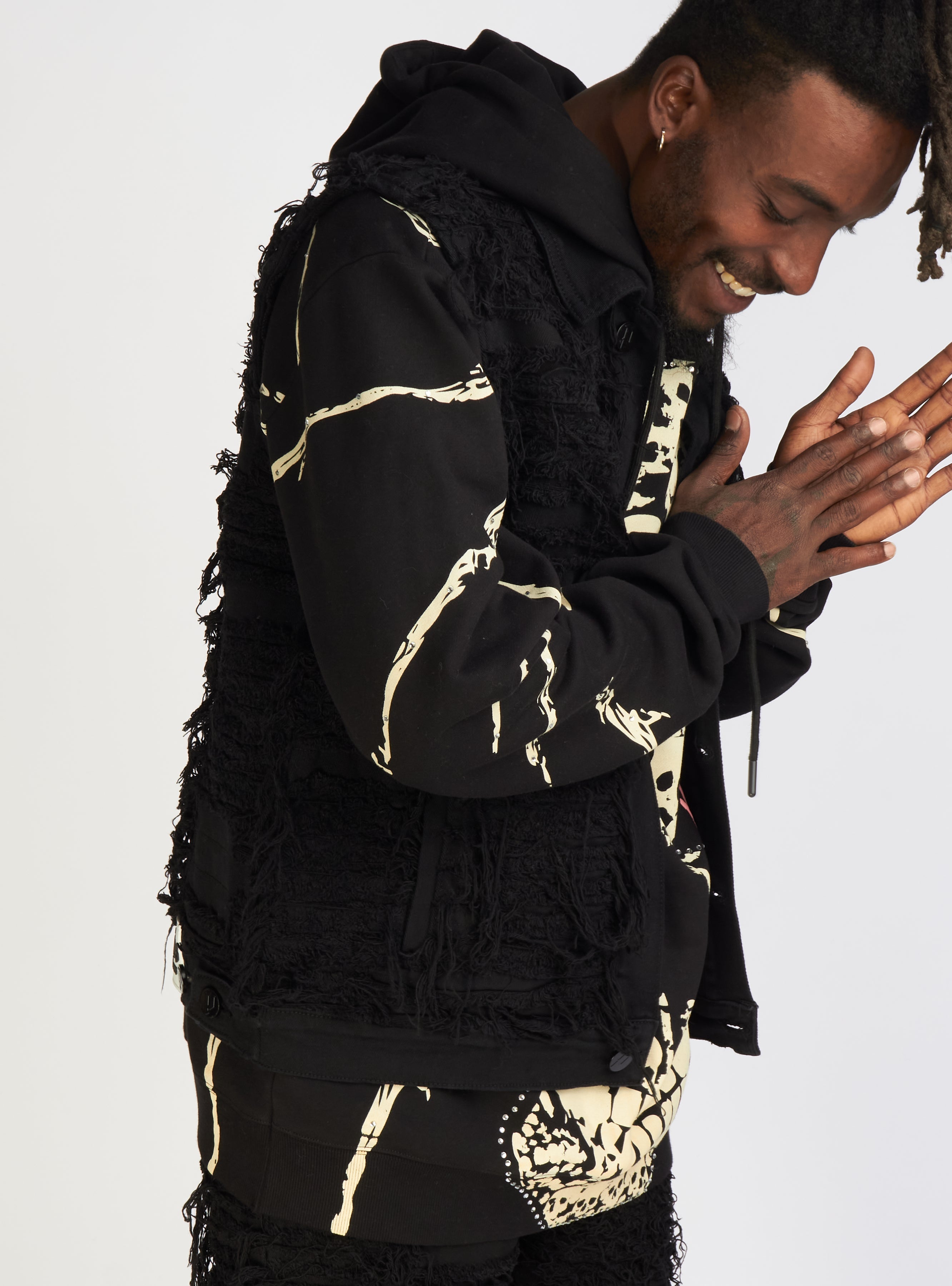 Politics Jean Vest - Thrashed Distressed Denim Vest - Black - Debris 492