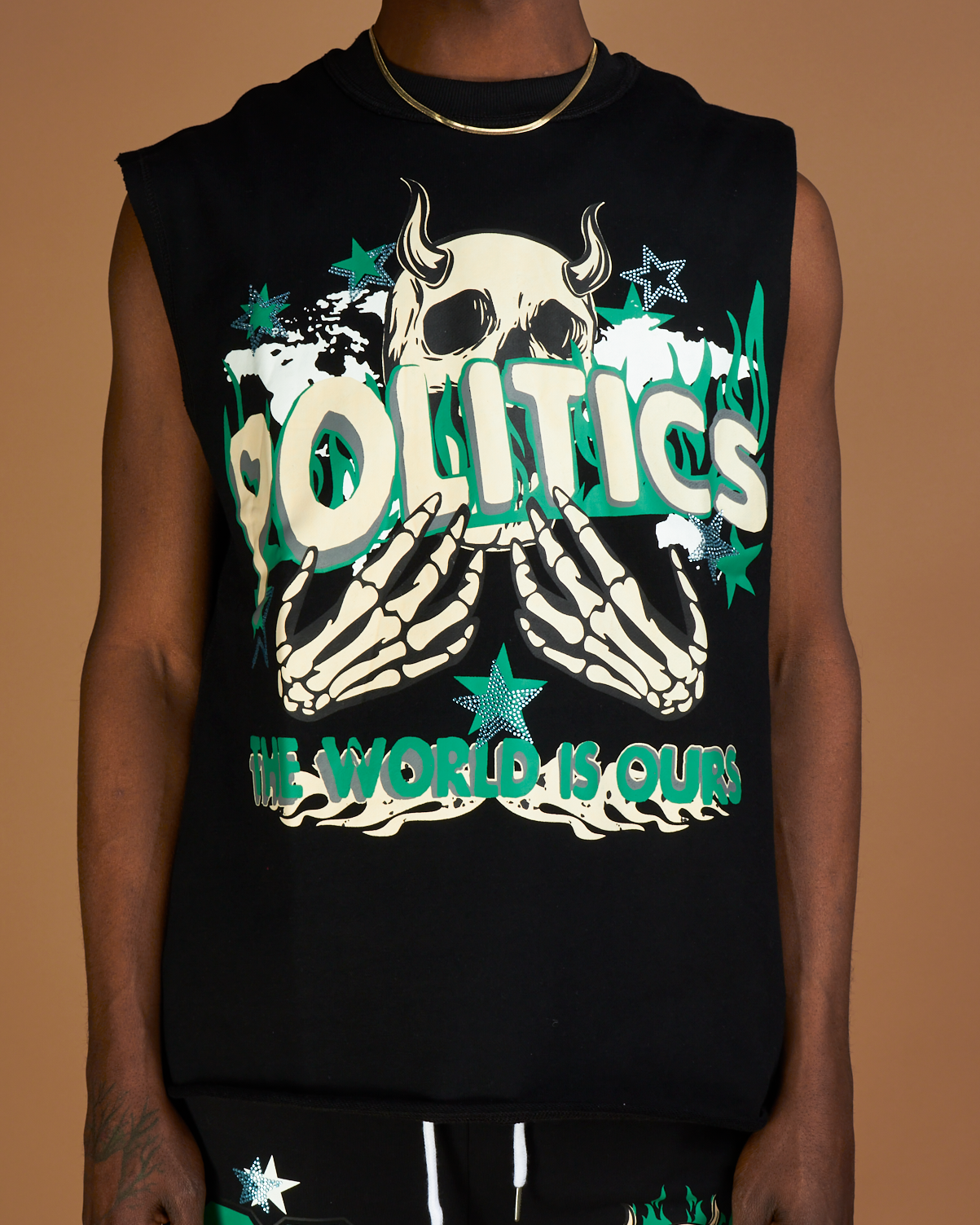 Politics Tank Top - Stockten - Black, Green And Tan - 091