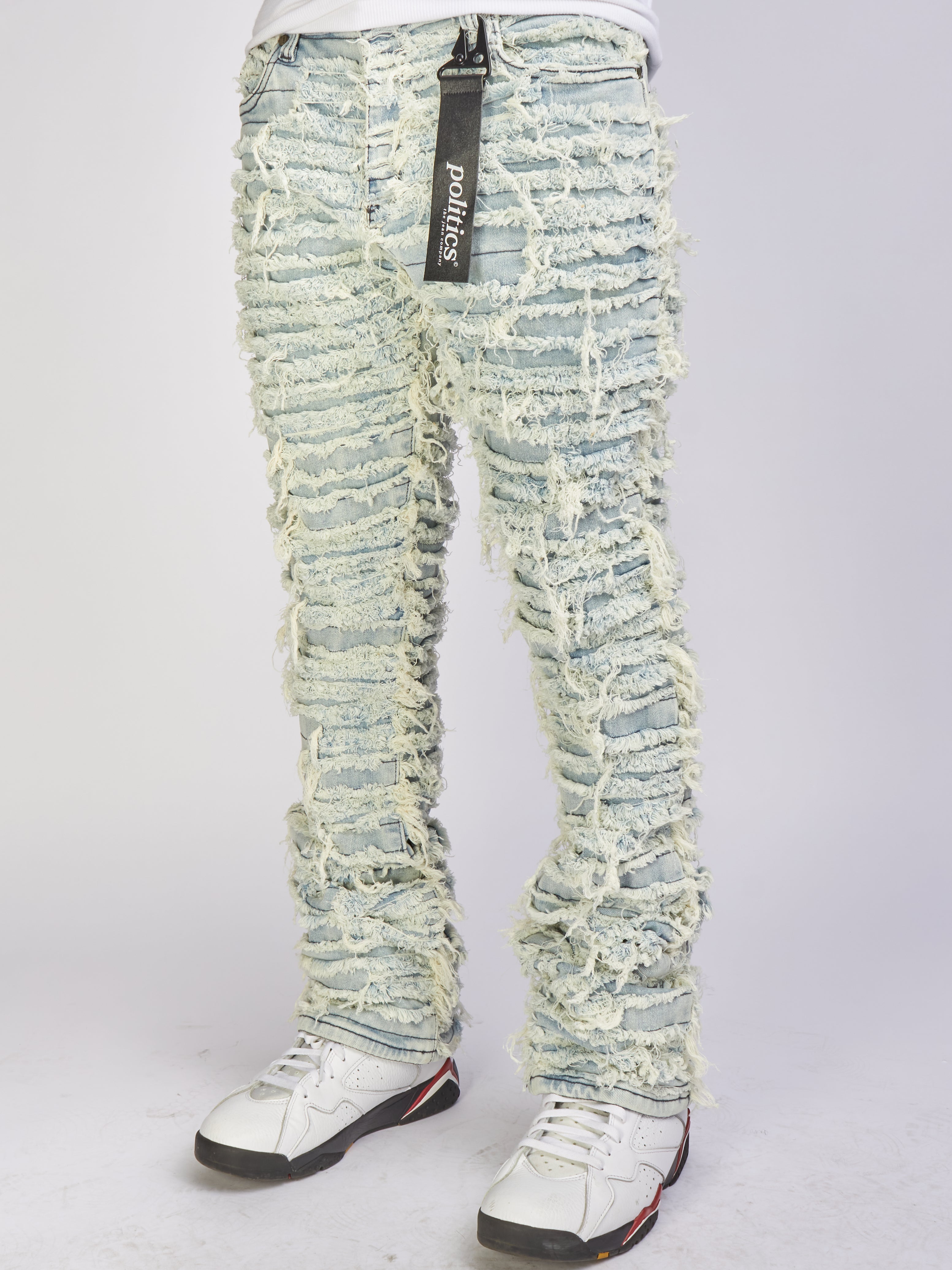 Politics Jeans - Thrashed Distressed Stacked Flare - Lightest Blue - Debris 511