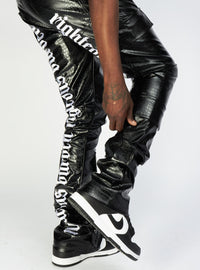Politics Jeans - Harris - Alligator Leather Stacked Flare with Embroidery - Black And White  - 561