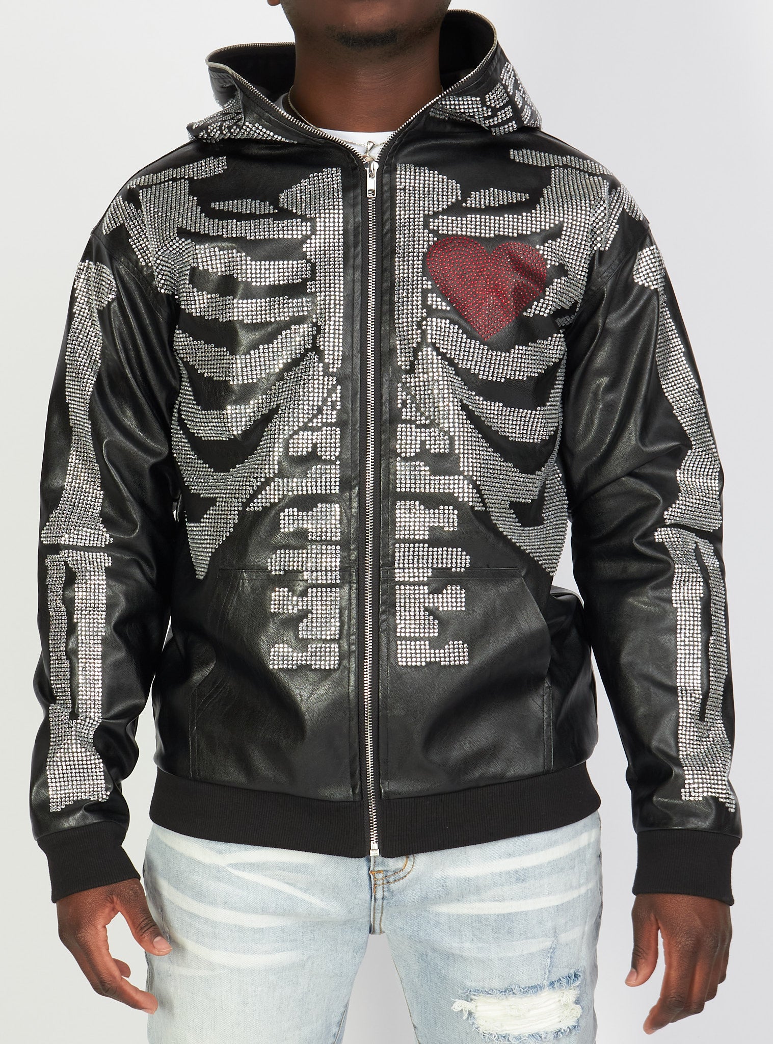 Politics Hoodie - Rhinestone Skeleton - Black - Gola351 - Politics