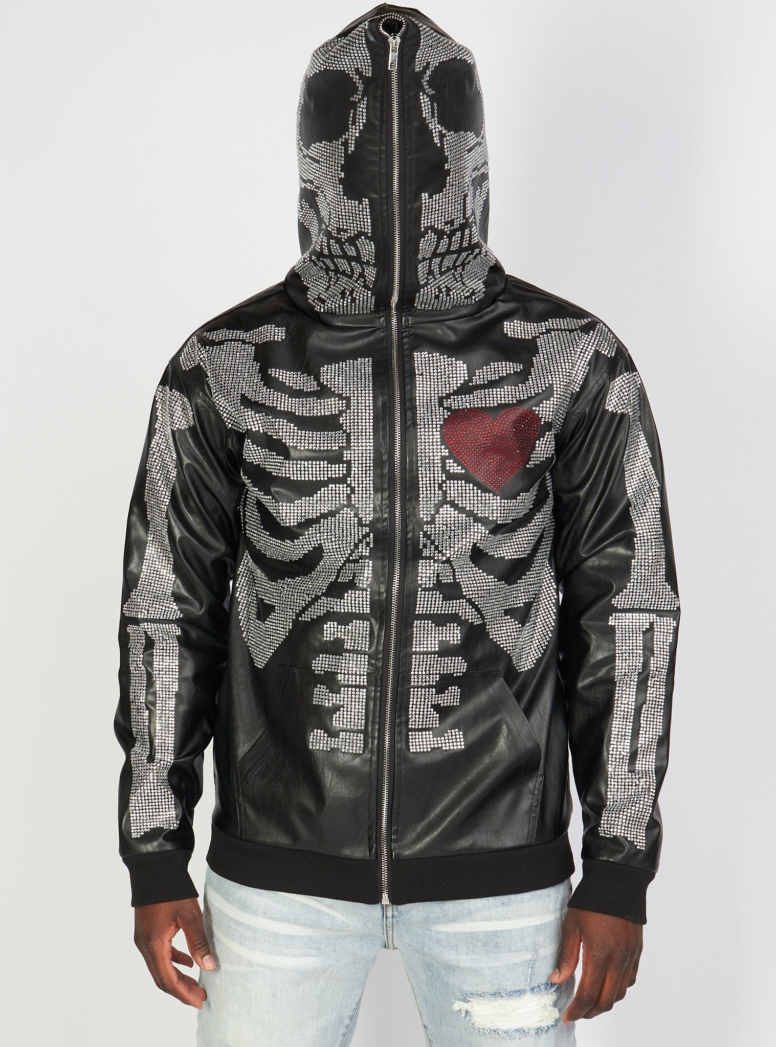 Politics Hoodie - Rhinestone Skeleton - Black - Gola351 - Politics