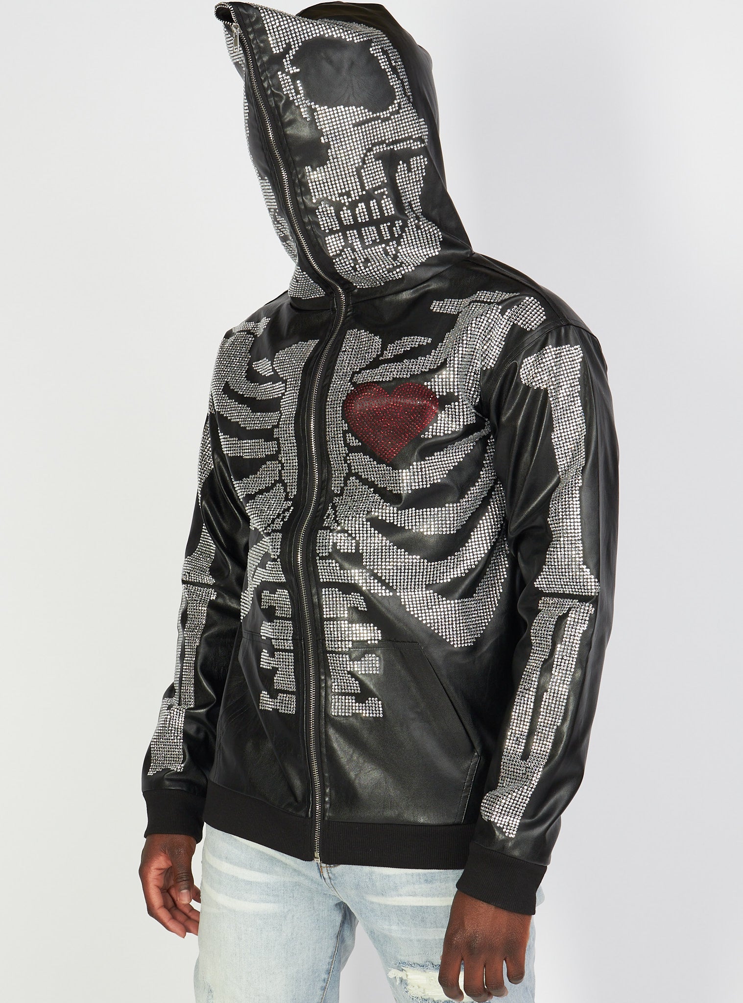 Politics Hoodie - Rhinestone Skeleton - Black - Gola351 - Politics