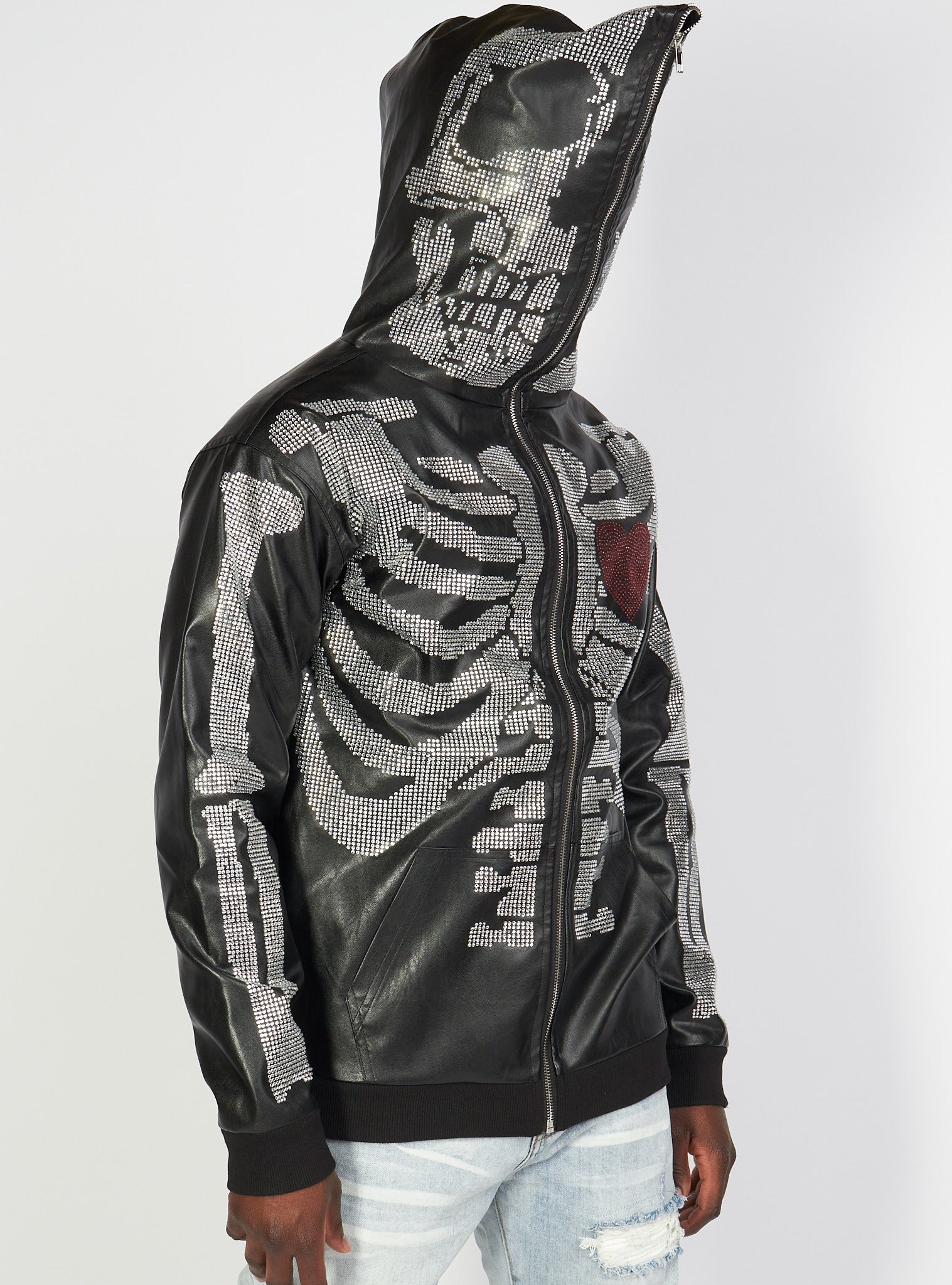 Politics Hoodie - Rhinestone Skeleton - Black - Gola351 - Politics